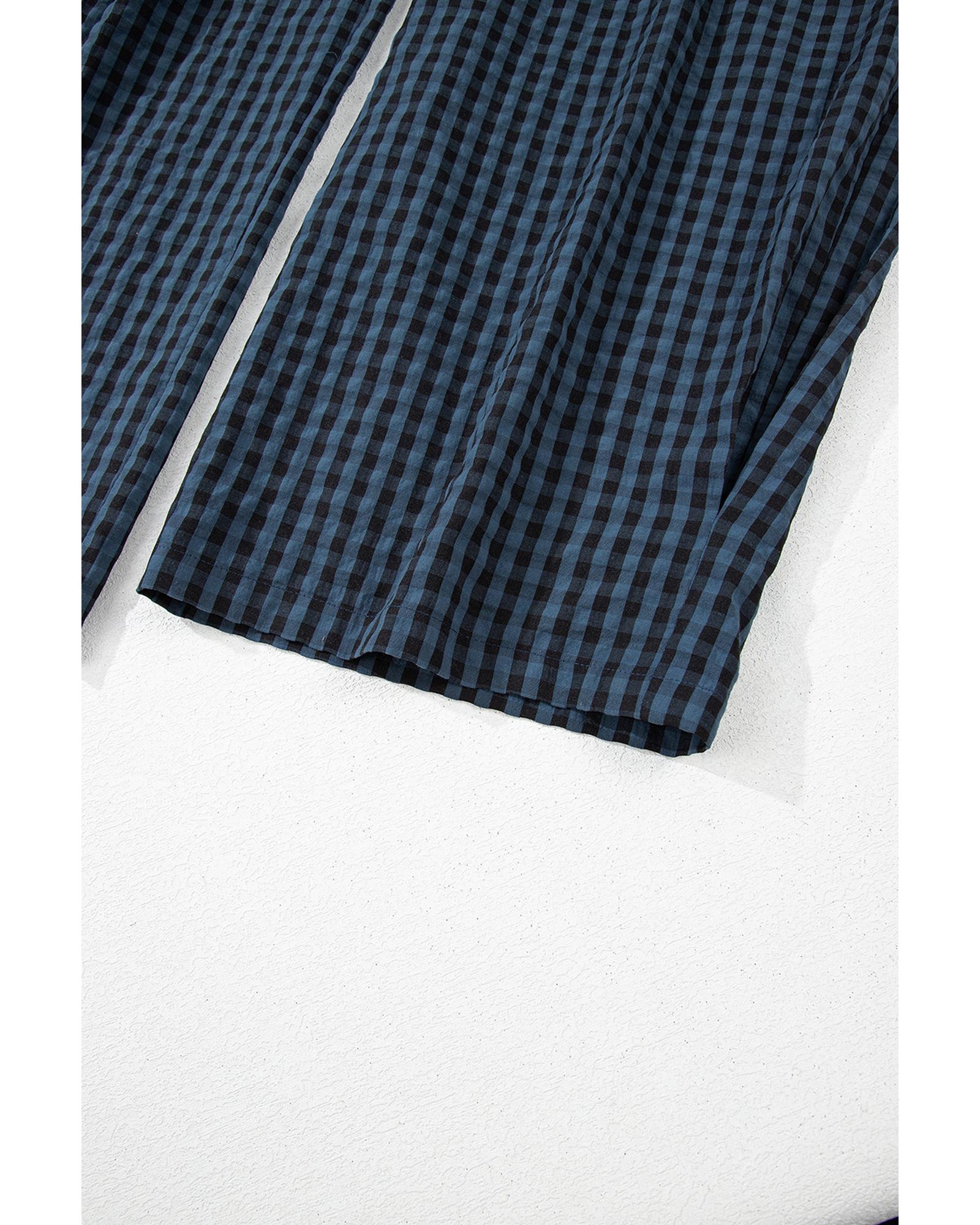 V539-AZEXDC7721086-P905-S-202506150832-00 Sail Blue Plaid Print Buttoned Pocketed High Waist Overall - S - Image 1