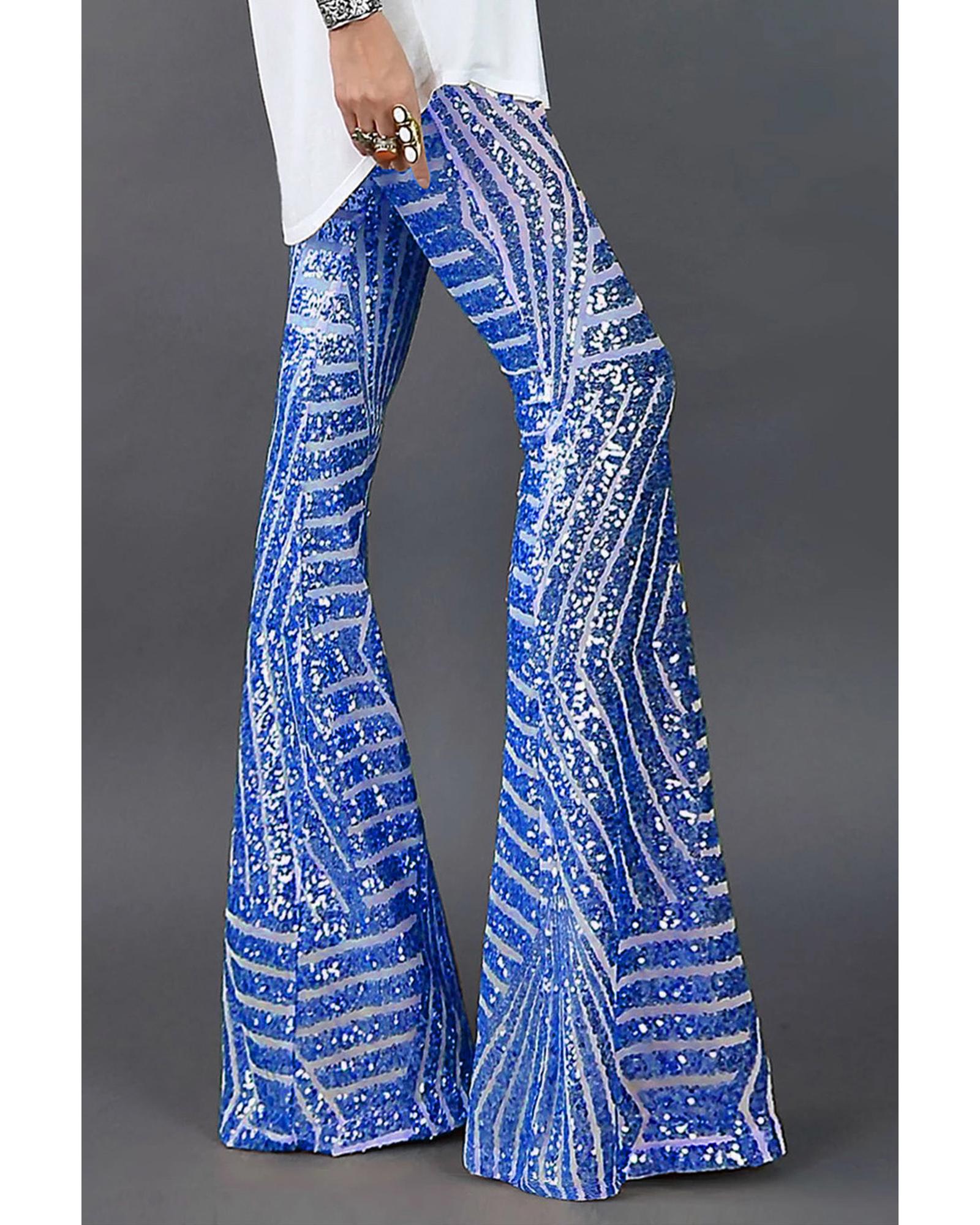 V539-AZEXDC77221-105-2XL-202508280500-00 Blue Sequin Wide Leg Pants - 2XL - Image 1