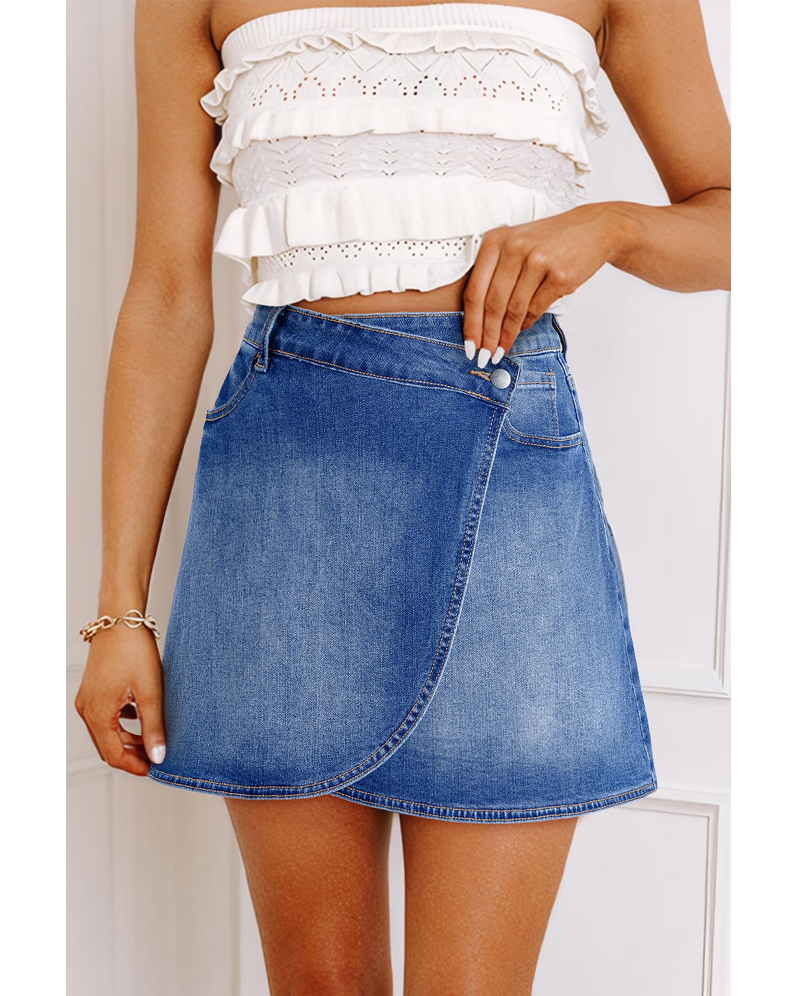 V539-AZEXDC7811190-P604-XL-202508281045-00 Ashleigh Blue Wrapped Crossed Waist Denim Mini Skirt - XL - Image 1