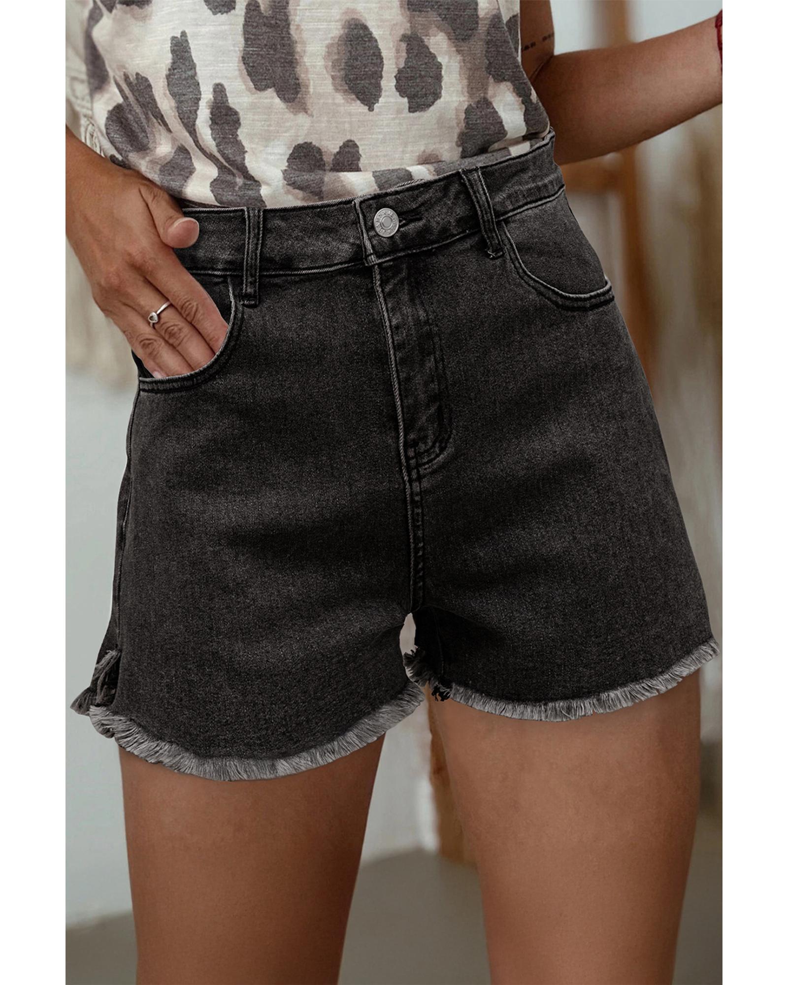 V539-AZEXDC7831883-P4011-12-202508280825-00 Carbon Grey Raw Hem High Waist Denim Shorts - 12 US - Image 1