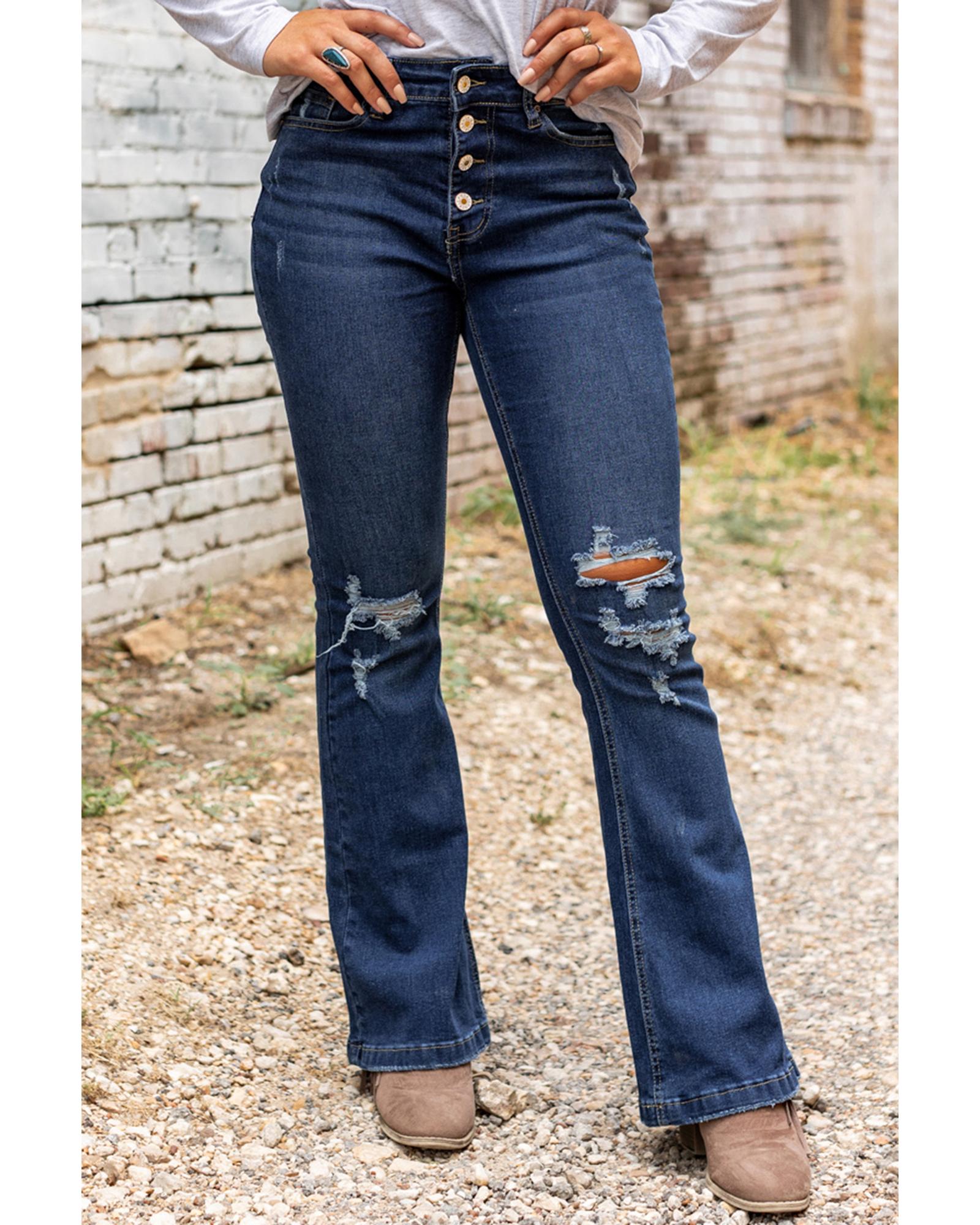 V539-AZEXDC783659-5-S-165160-00 Azura Exchange Distressed Flare Bottom Jeans - S - Image 1