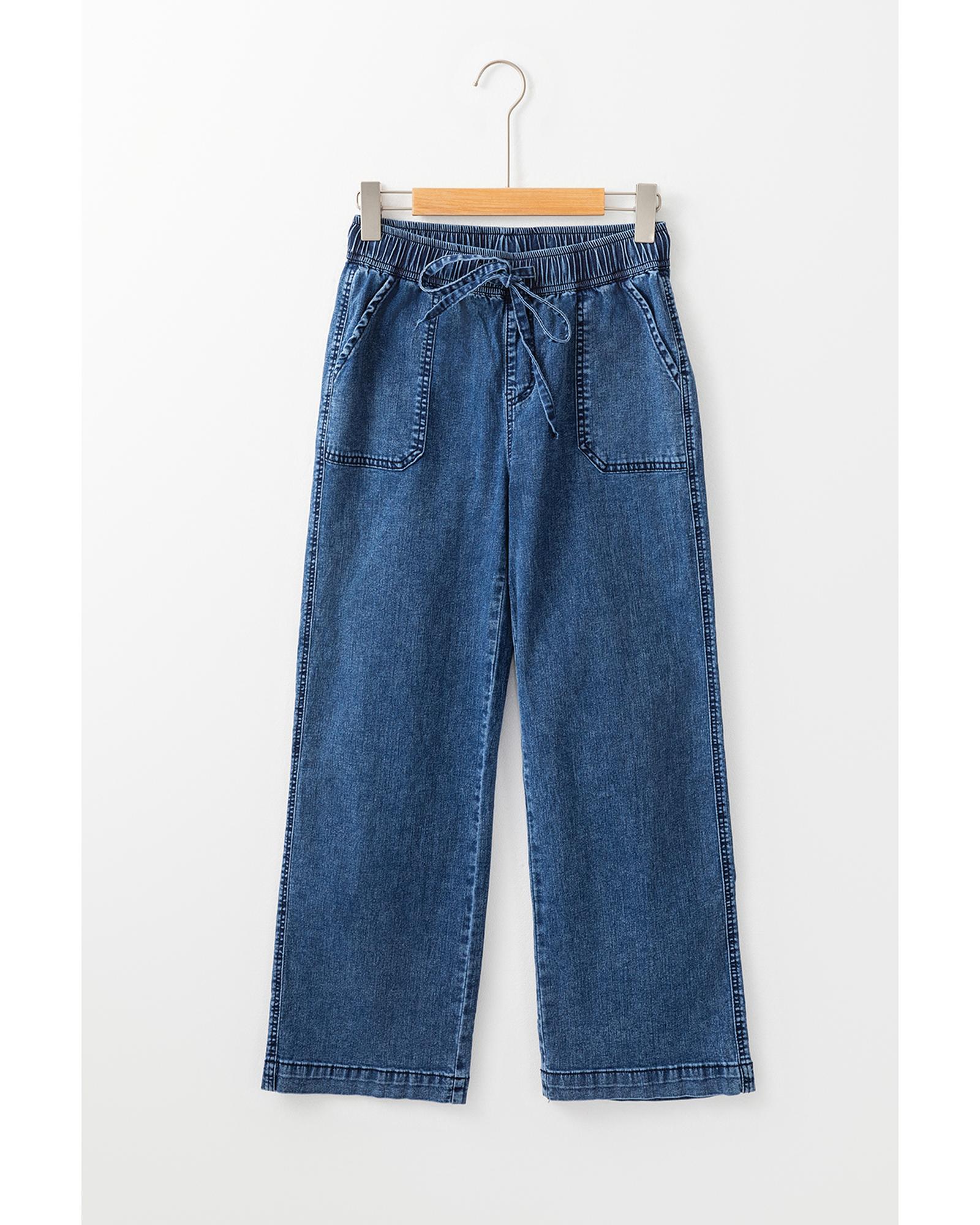 V539-AZEXDC7874972-P905-14-202508281840-00 Sail Blue Mineral Wash Drawstring Waist Loose Straight Denim Pants - 14 US - Image 1