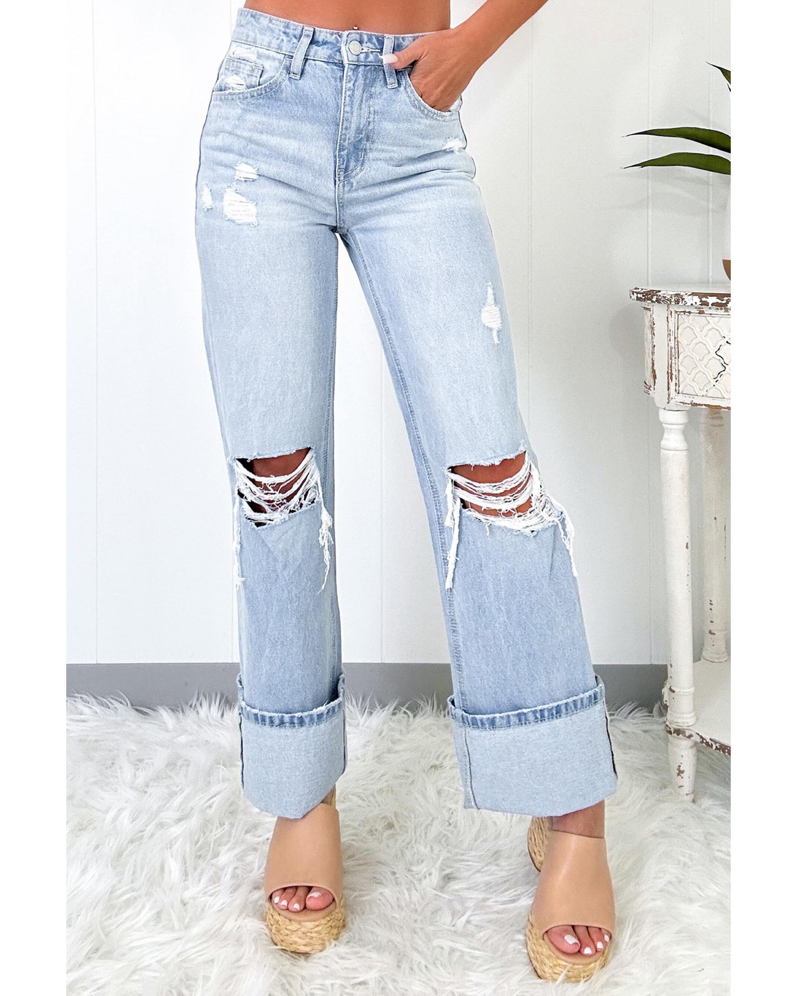 V539-AZEXDC7875034-P804-14-202508290110-00 Beau Blue Light Wash Distressed Flare Jeans - 14 US - Image 1
