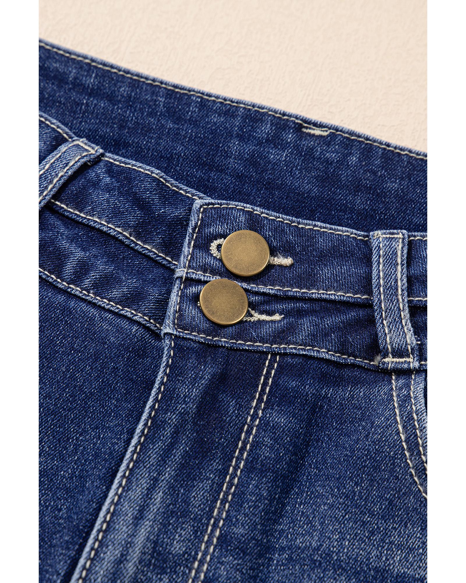 V539-AZEXDC7875095-P905-12-202508301350-00 Sail Blue High Rise Dual Button Distressed Raw Hem Flared Jeans - 12 US - Image 1