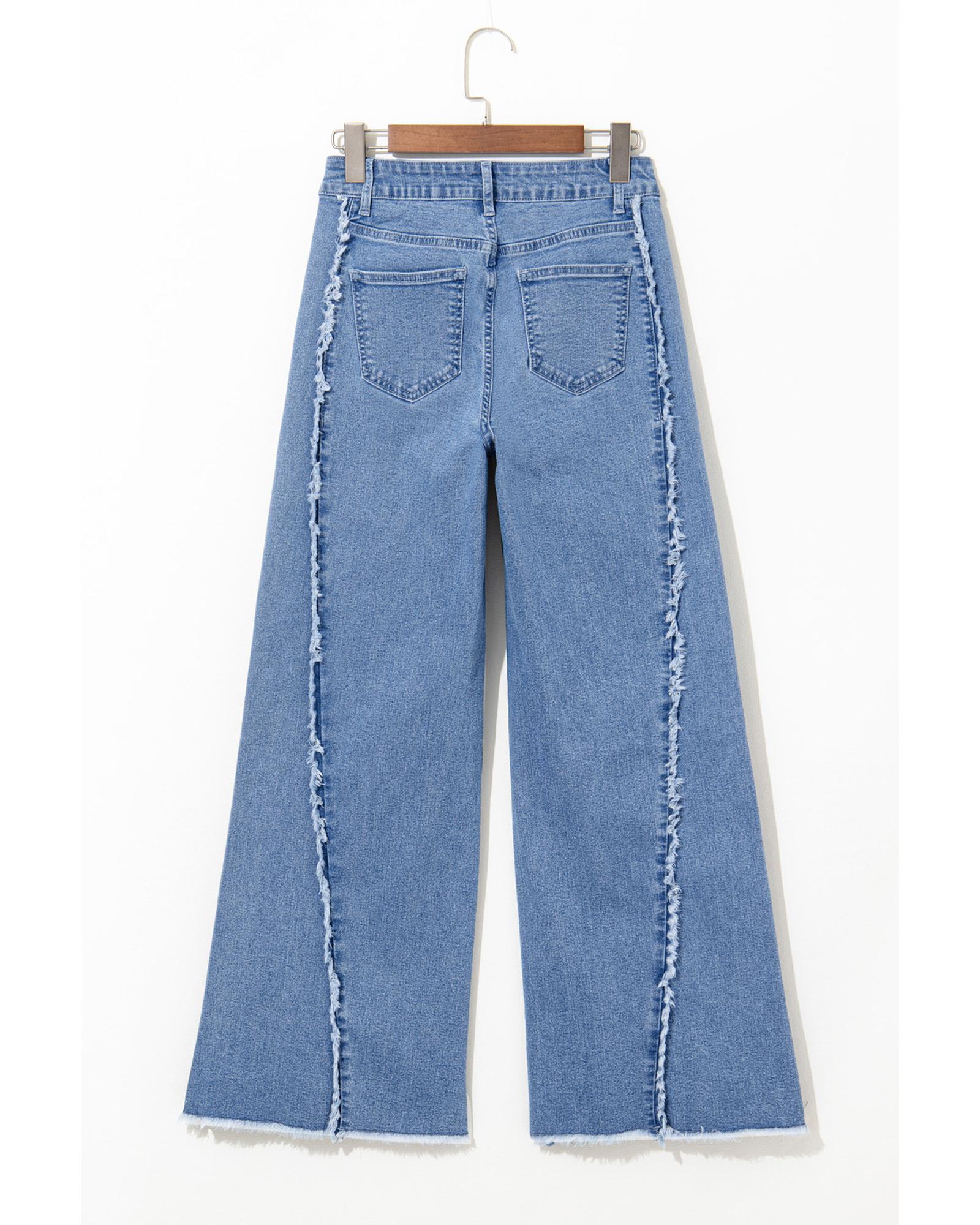 V539-AZEXDC7875104-P804-8-202508301545-00 Beau Blue Vintage Stitching Raw Hem Flared Jeans - 8 US - Image 1
