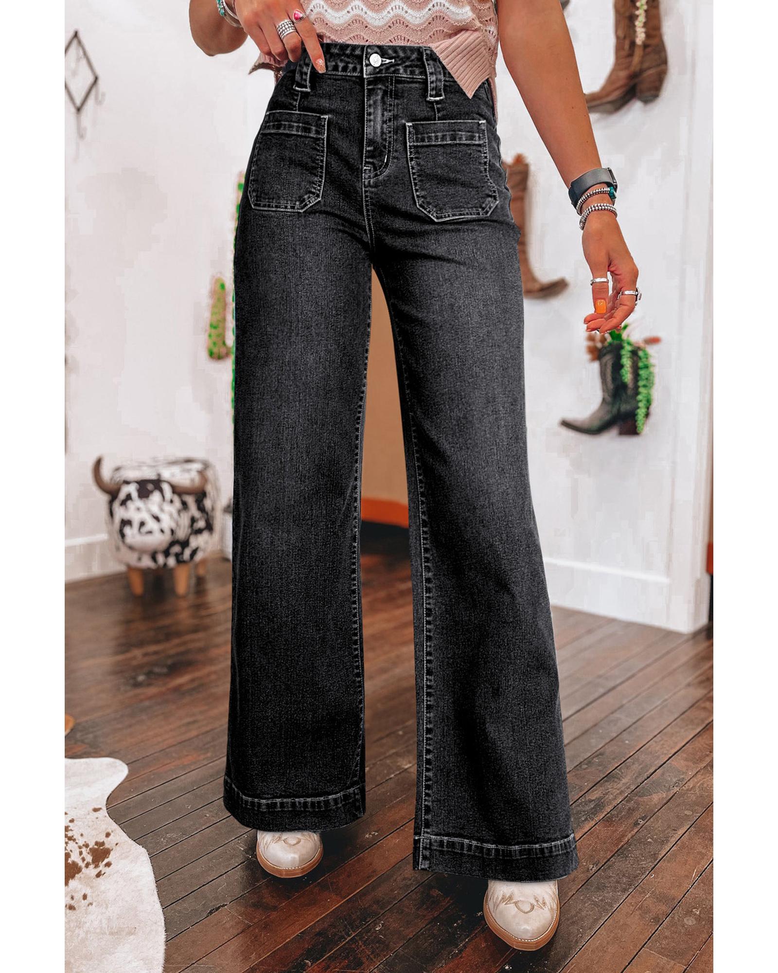 V539-AZEXDC7875118-P2-14-202508301955-00 Black Wide Leg Pocketed High Waist Jeans - 14 US - Image 1