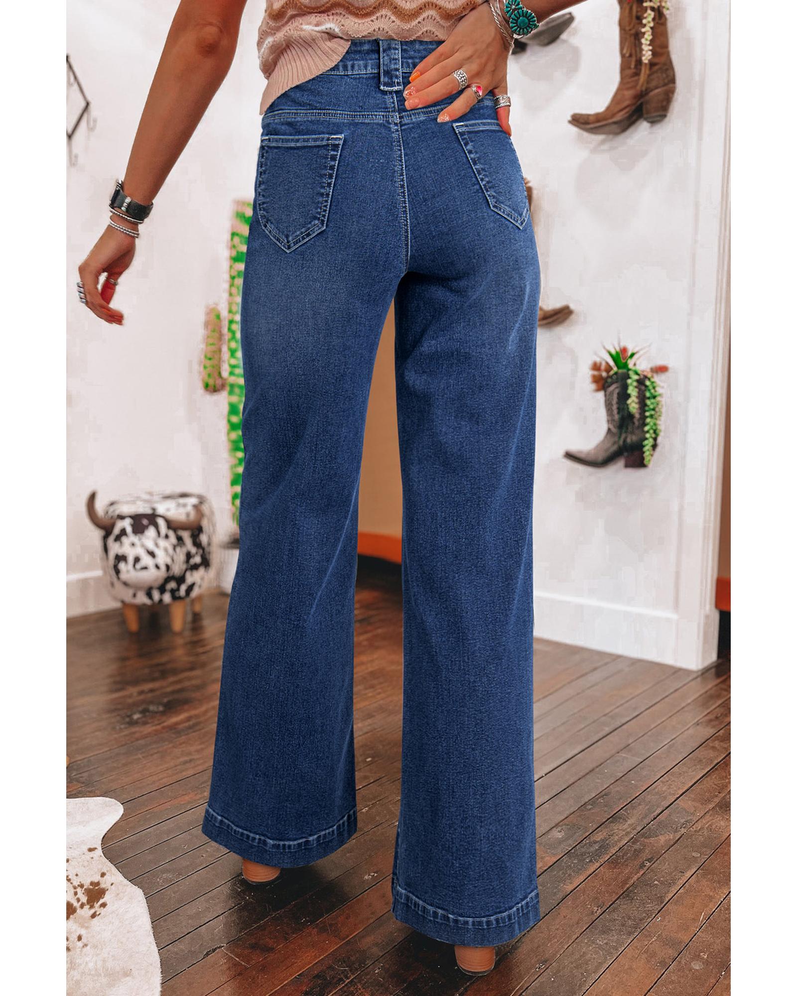 V539-AZEXDC7875118-P905-14-202508300910-00 Sail Blue Wide Leg Pocketed High Waist Jeans - 14 US - Image 1