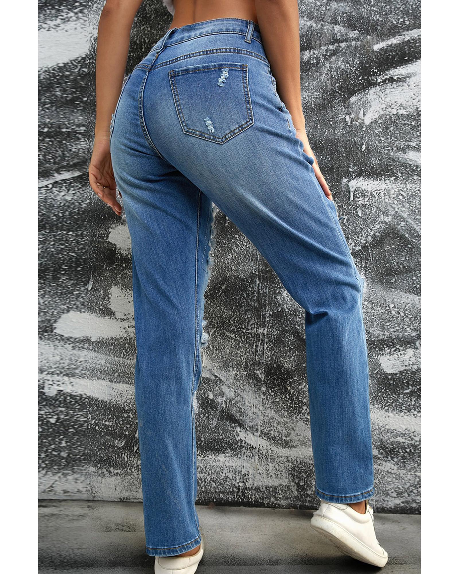 V539-AZEXDC7875192-4-18-202508301125-00 Sky Blue Sequin Pumpkin Patched Distressed Straight Leg Jeans - 18 US - Image 1