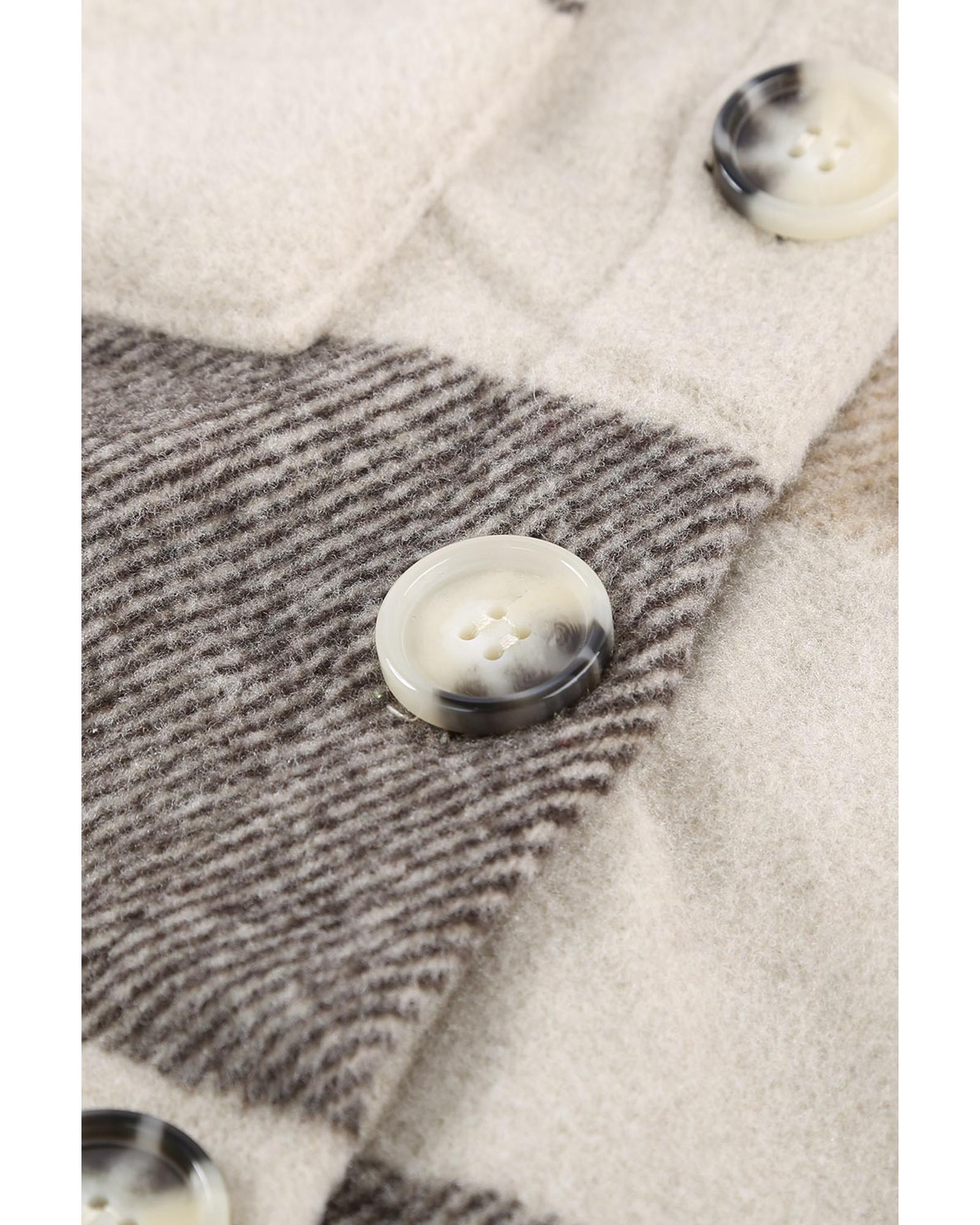 V539-AZEXDC8511343-16-S-202508301650-00 Khaki Plaid Color Block Buttoned Long Sleeve Jacket with Pocket - S - Image 1