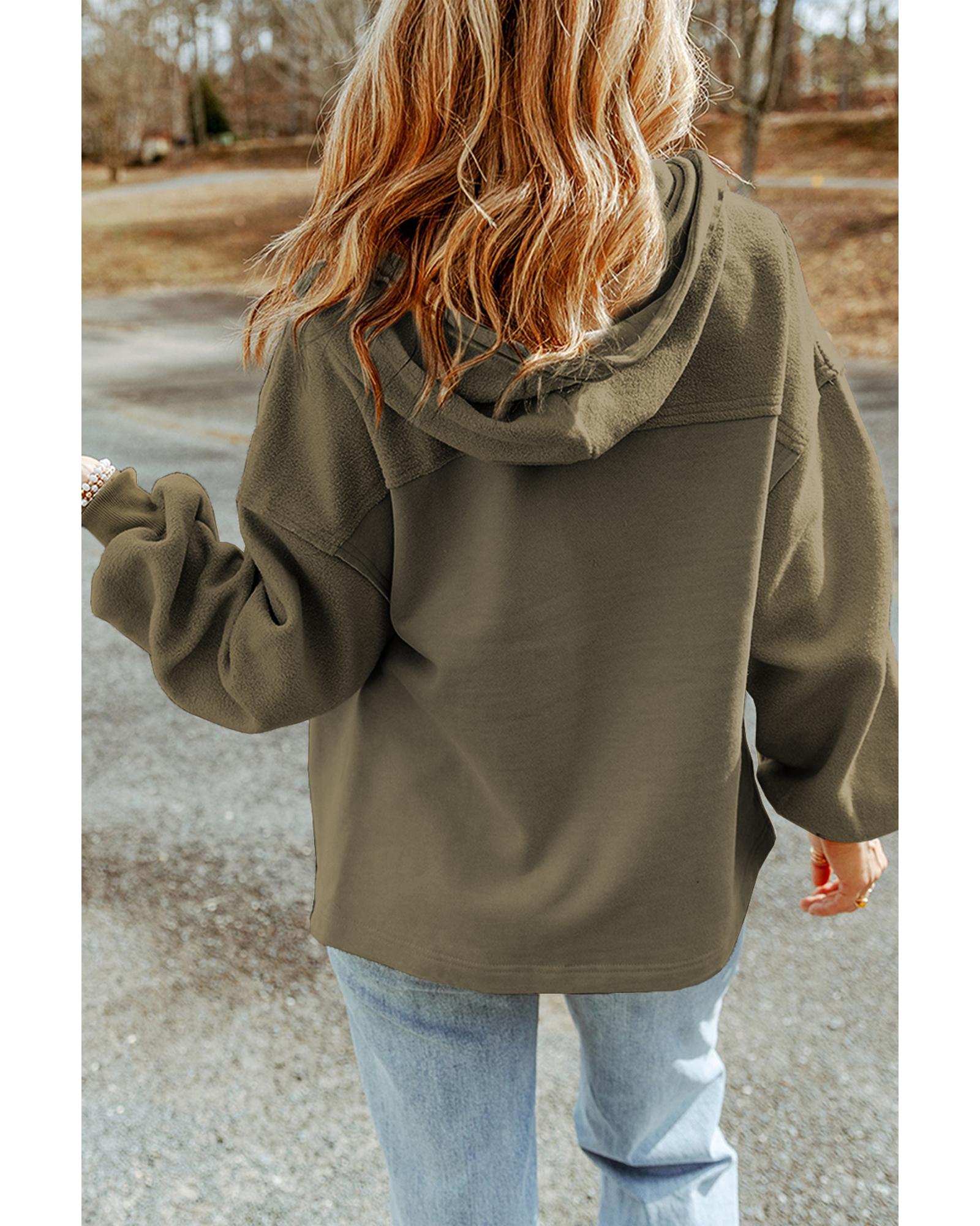 V539-AZEXDC8512736-P609-M-202508281305-00 Green Flap Pocket Drawstring Hood Zip Up Jacket - M - Image 1