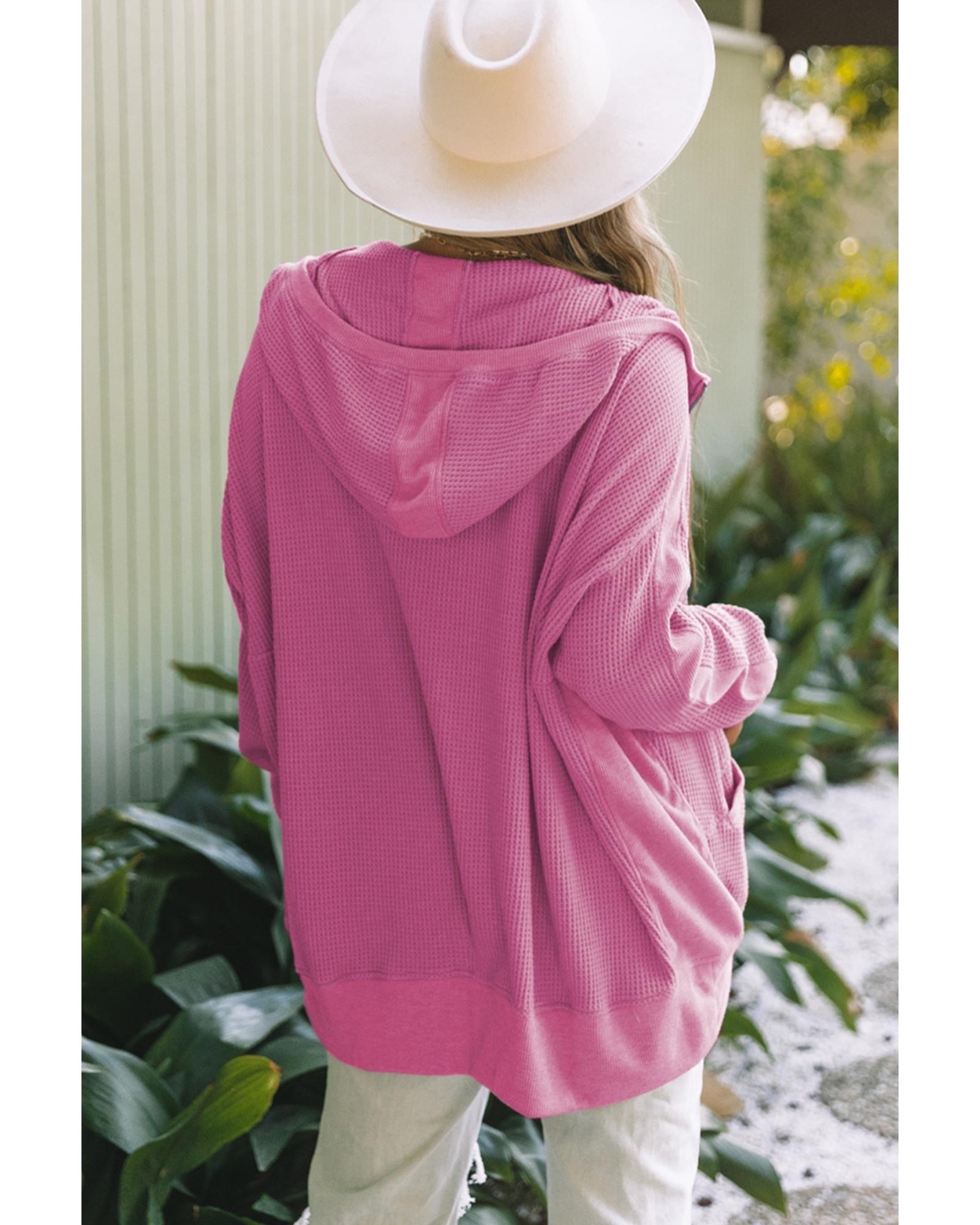 V539-AZEXDC8512739-6-XL-202508280106-00 Rose Thermal Waffle Knit Full Zipper Hooded Jacket - XL - Image 1