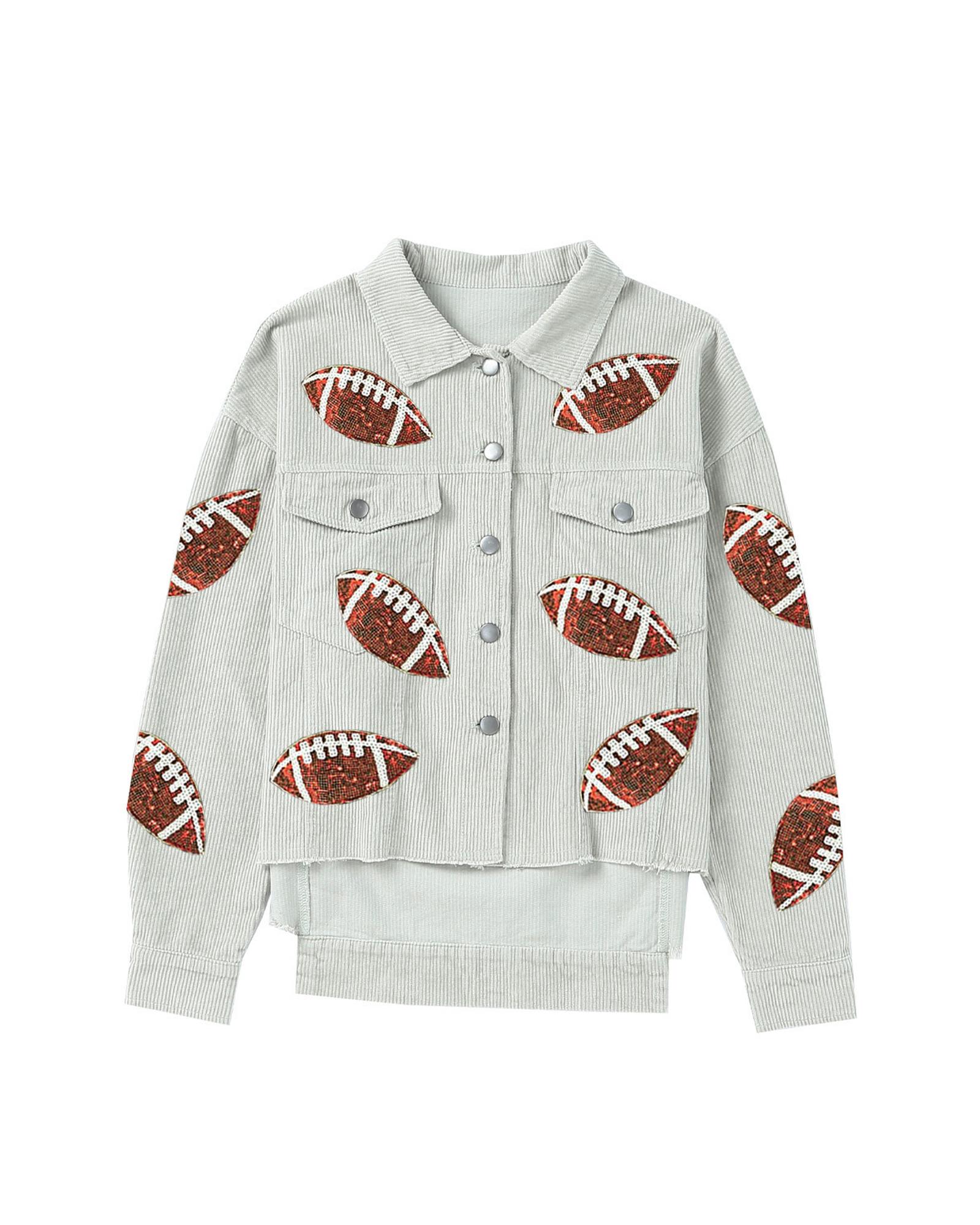 V539-AZEXDC8513225-4-L-202508300800-00 Sky Blue Sequined Football Patch Ribbed Cotton Jacket - L - Image 1
