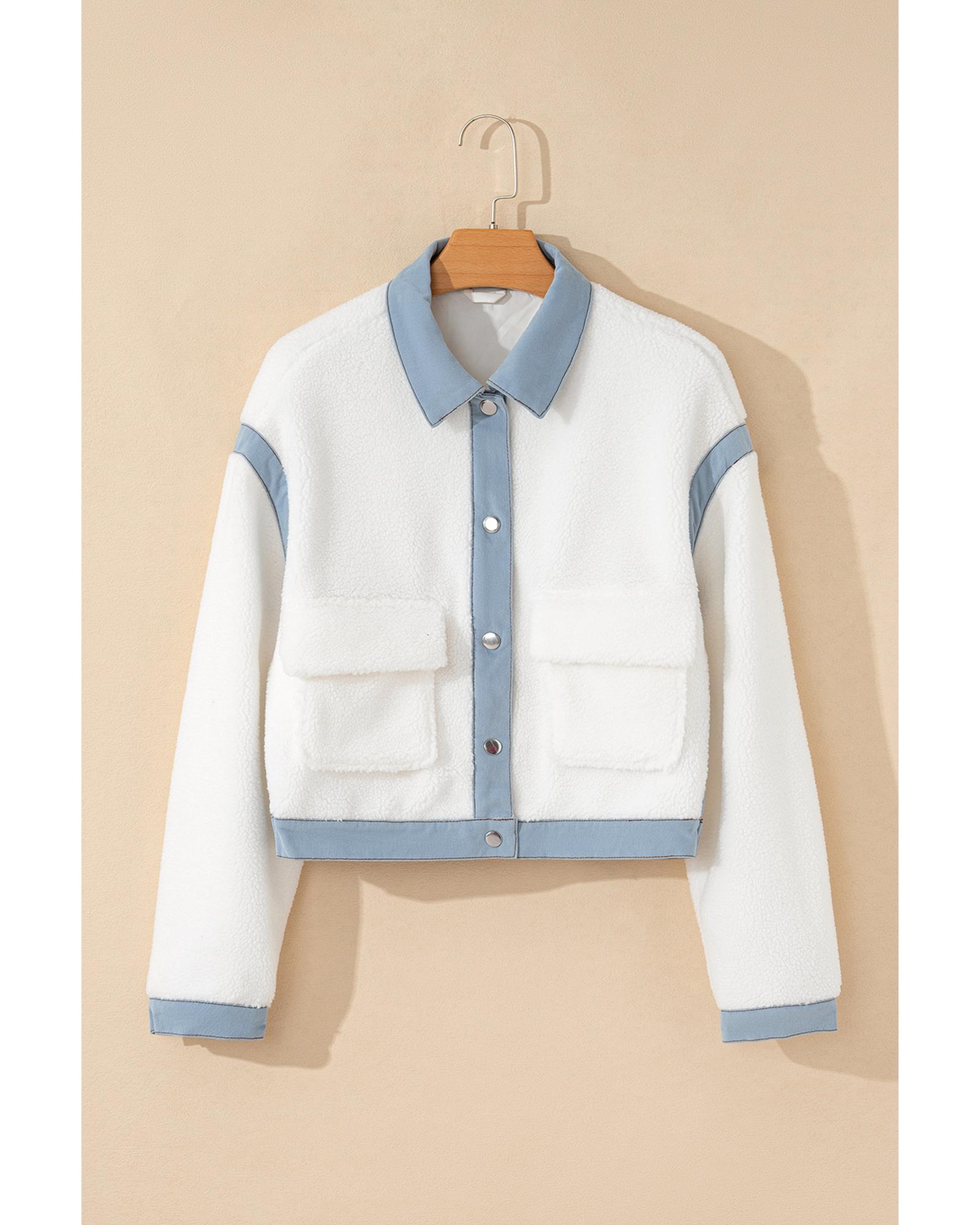V539-AZEXDC8513319-P1-M-202508302030-00 White Contrast Trim Buttoned Sherpa Jacket - M - Image 1