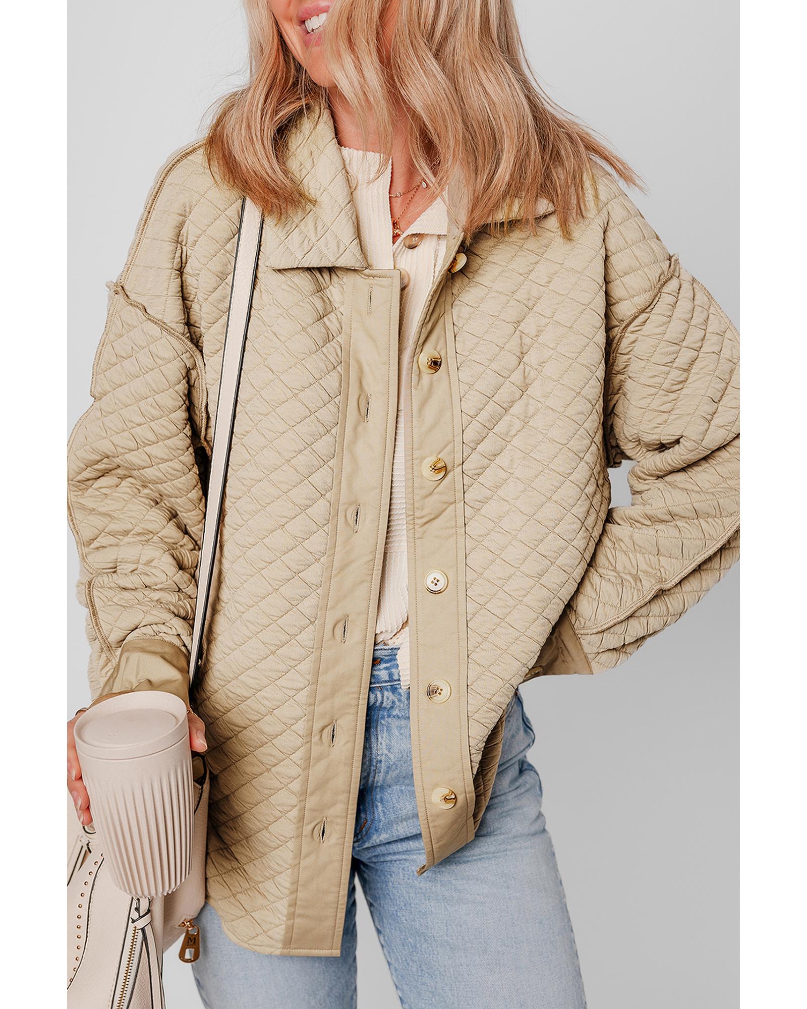 V539-AZEXDC8513379-P2015-L-202508280740-00 Jet Stream Solid Color Quilted Puffer Buttoned Shacket - L - Image 1