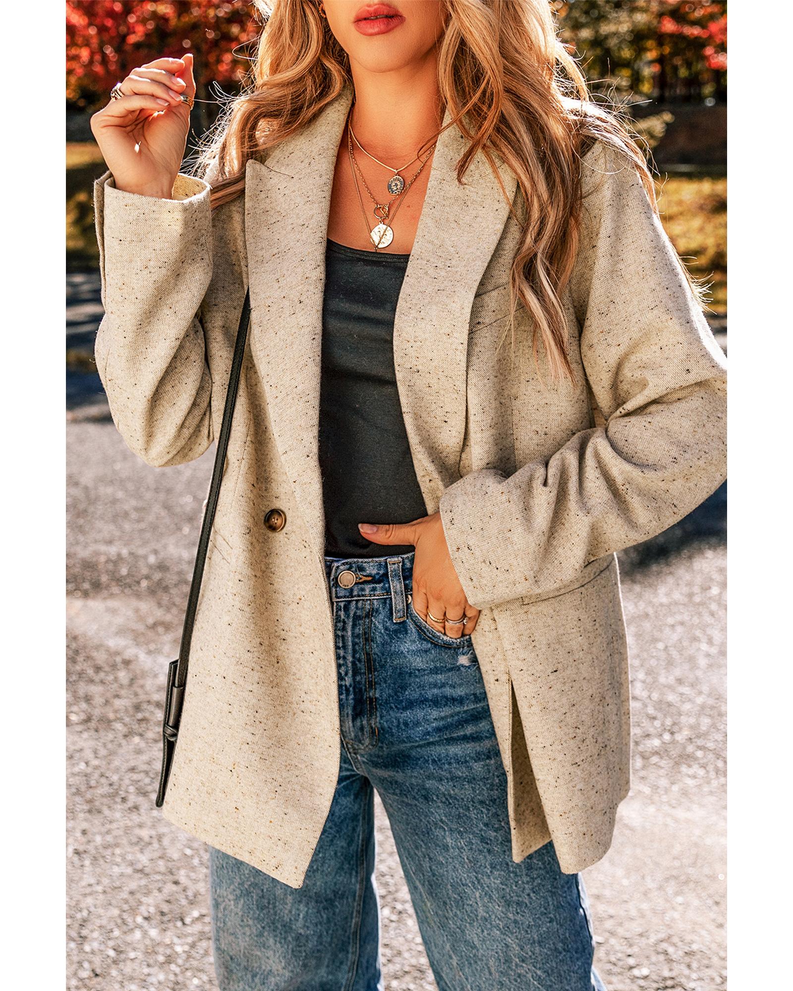 V539-AZEXDC852530-P1015-L-202508301705-00 Oatmeal Single Breasted Elegant Suit Jacket - L - Image 1