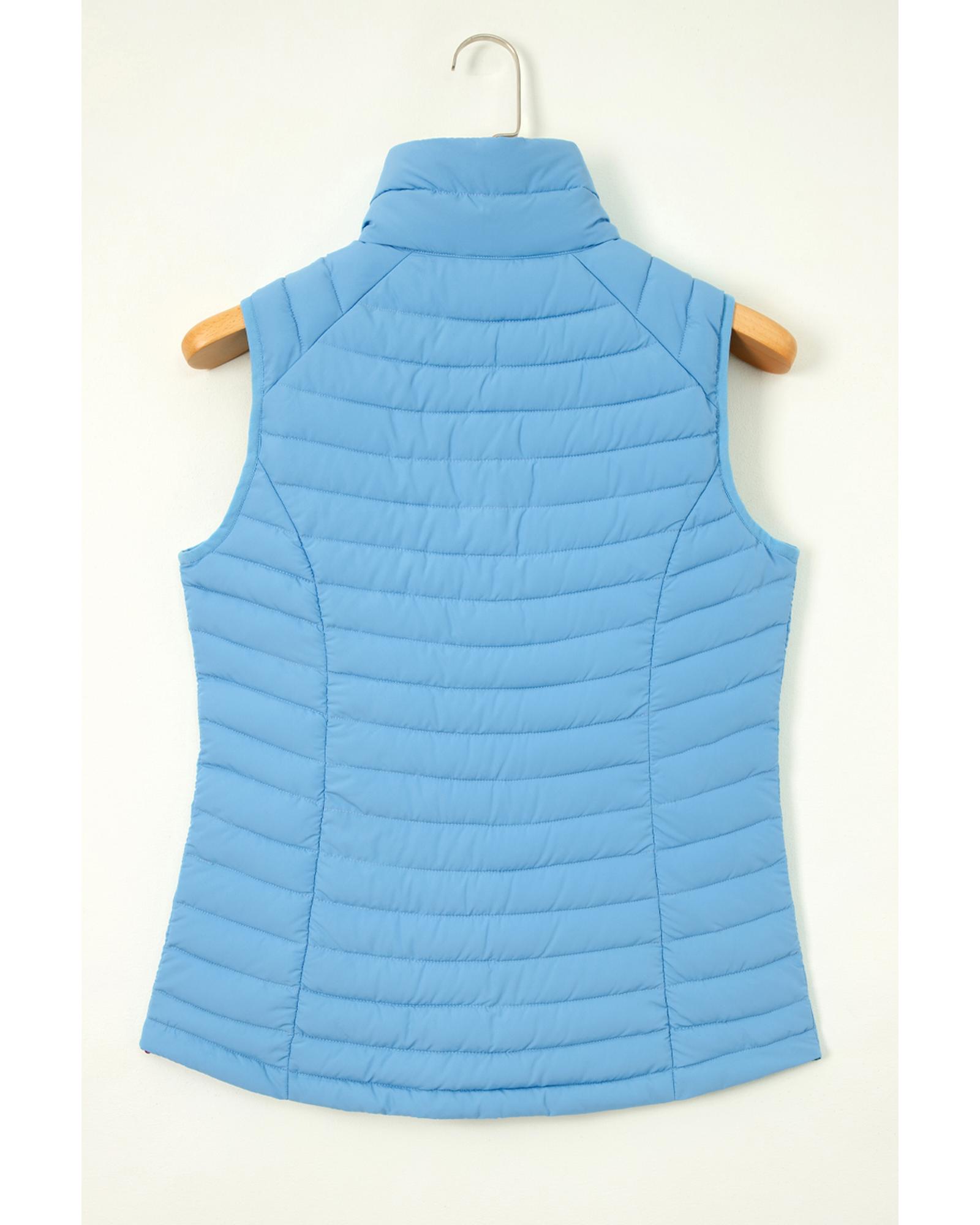 V539-AZEXDC853364-P304-M-202508300820-00 Sky Blue Plush Collared Quilted Zipped Puffer Vest - M - Image 1