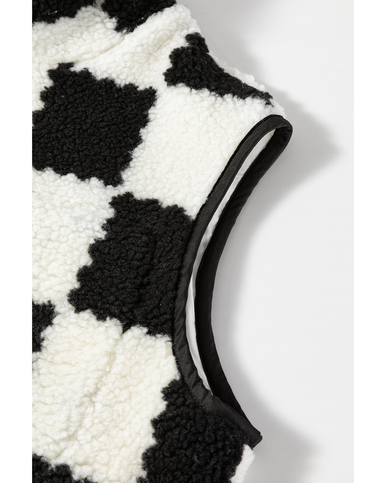 V539-AZEXDC853376-P222-L-202508300940-00 Black Checkered Sherpa Collared Jacket Vest - L - Image 1