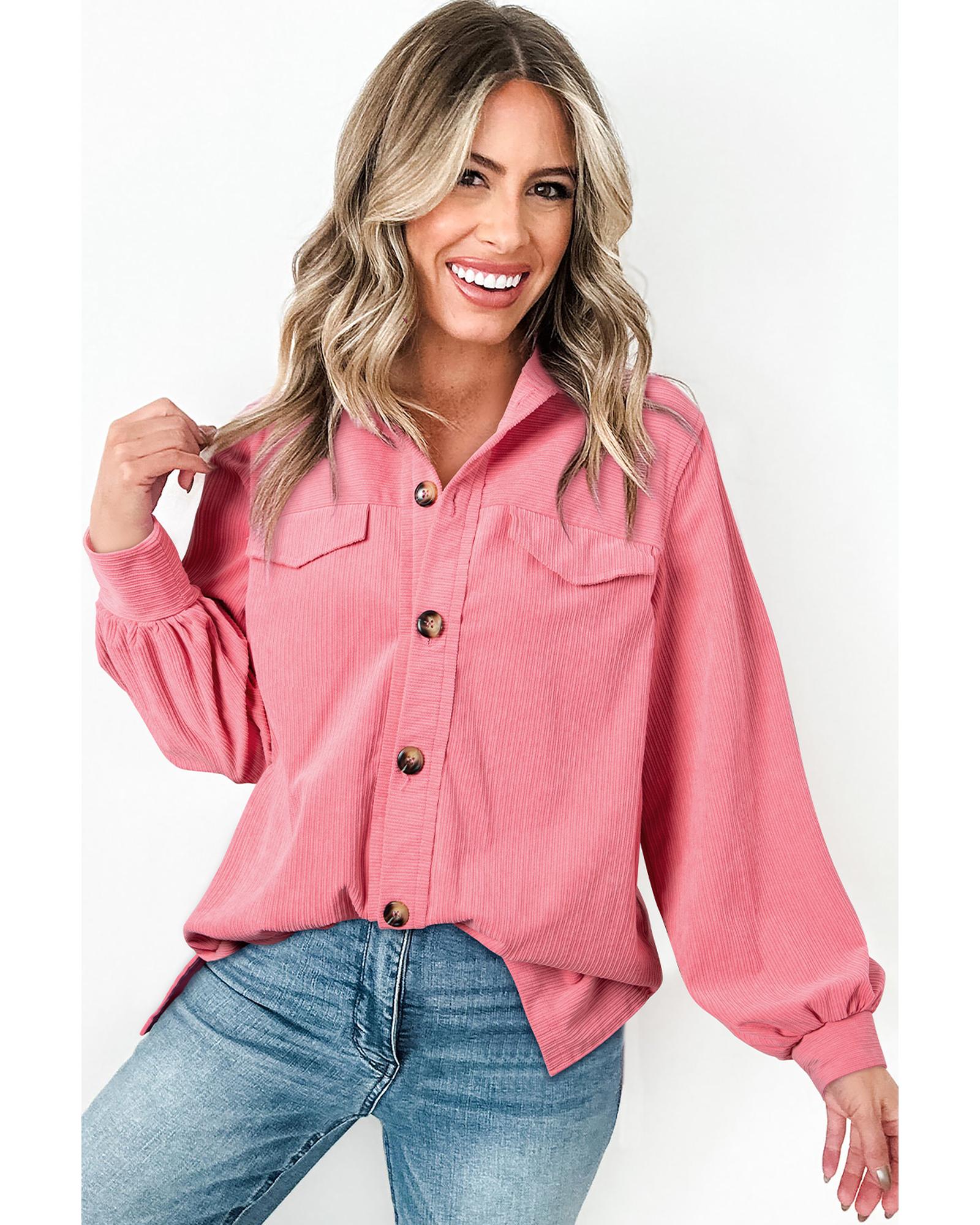 V539-AZEXDC854740-P3010-S-202506181646-00 Bonbon Corduroy Flap Detail Button Up Split Shacket - S - Image 1