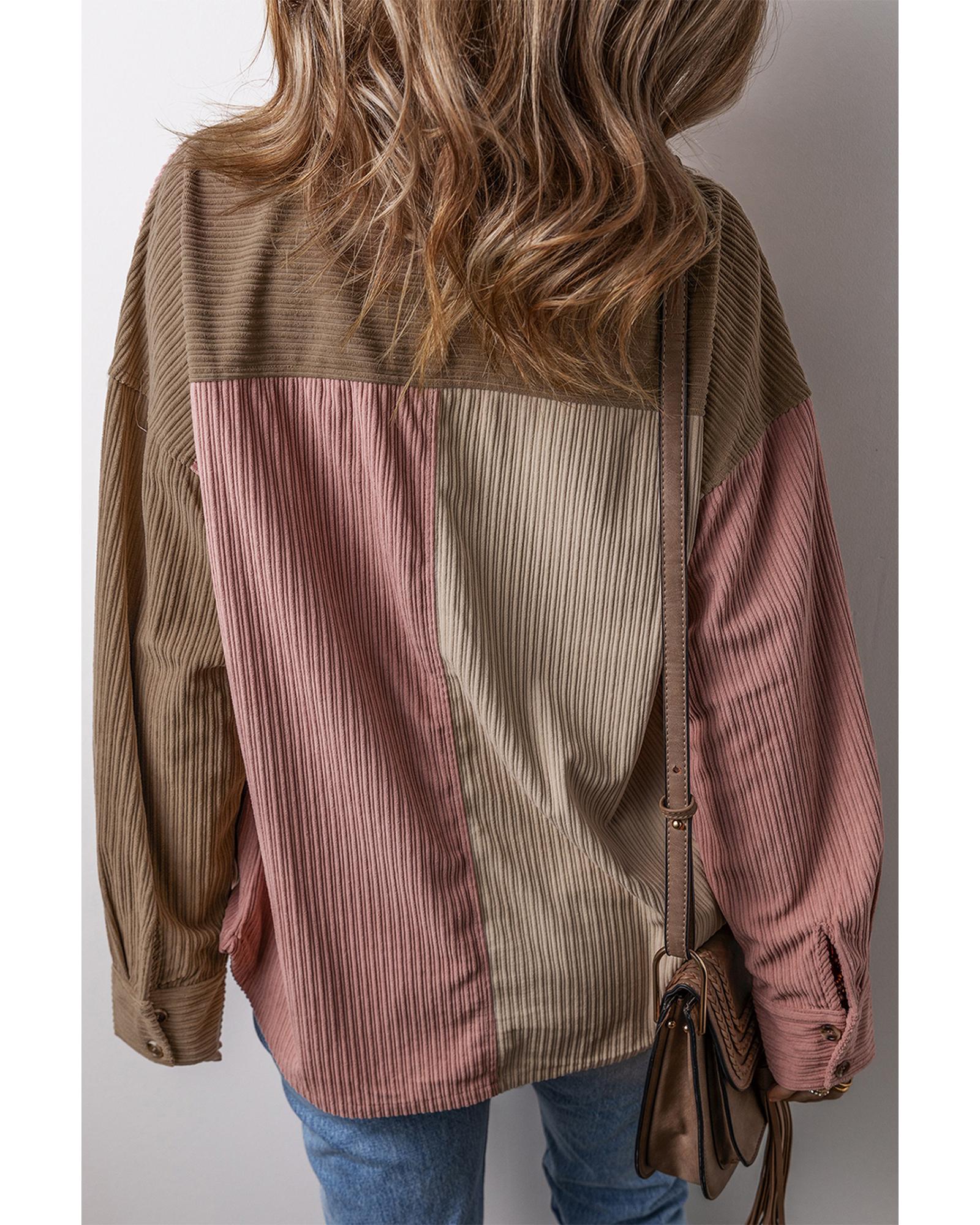 V539-AZEXDC854767-P303-L-202508310455-00 Mineral Red Color Block Chest Pockets Buttoned Corduroy Shacket - L - Image 1