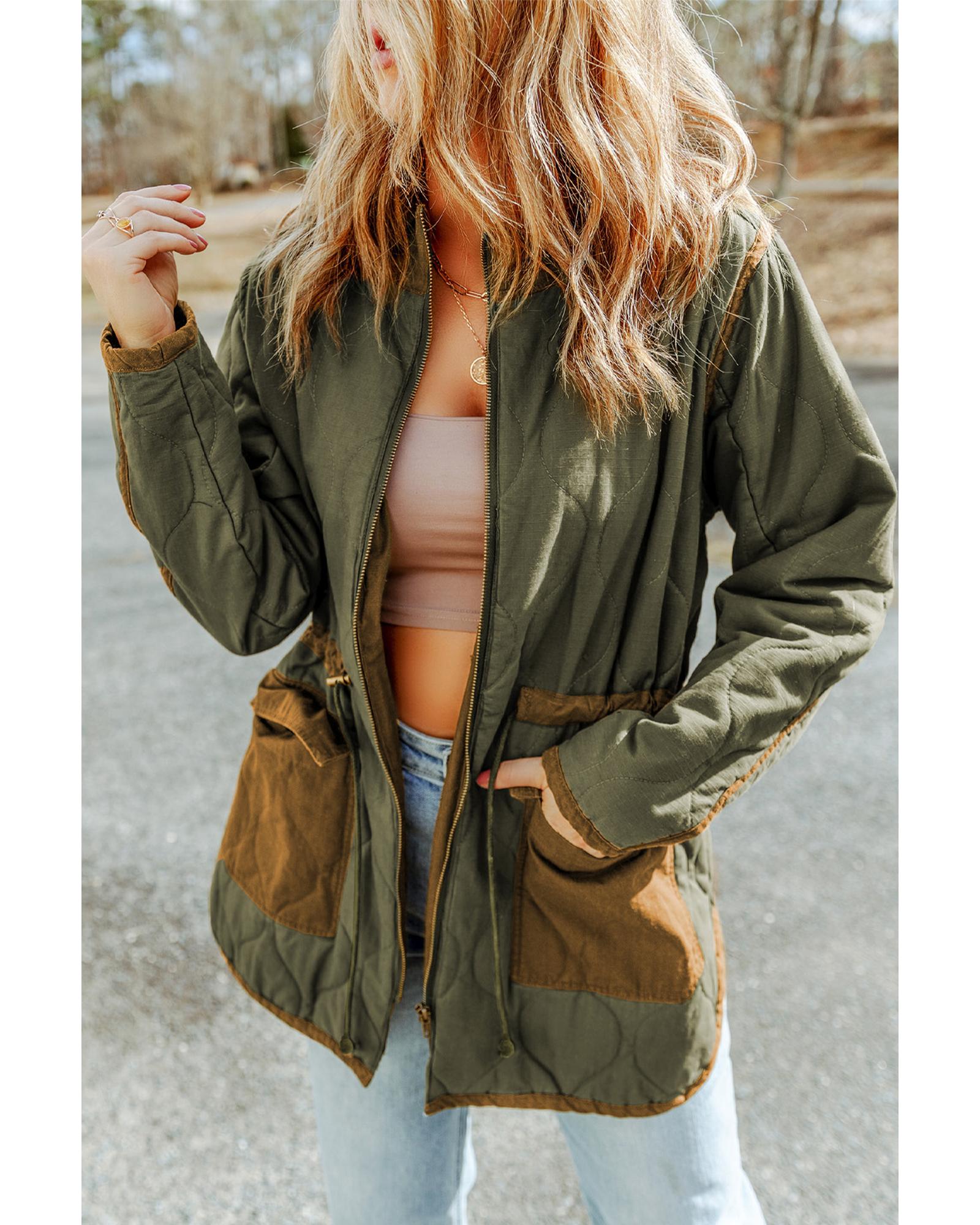 V539-AZEXDC856125-9-2XL-202508311205-00 Green Stitching Quilted Drawstring Jacket - 2XL - Image 1