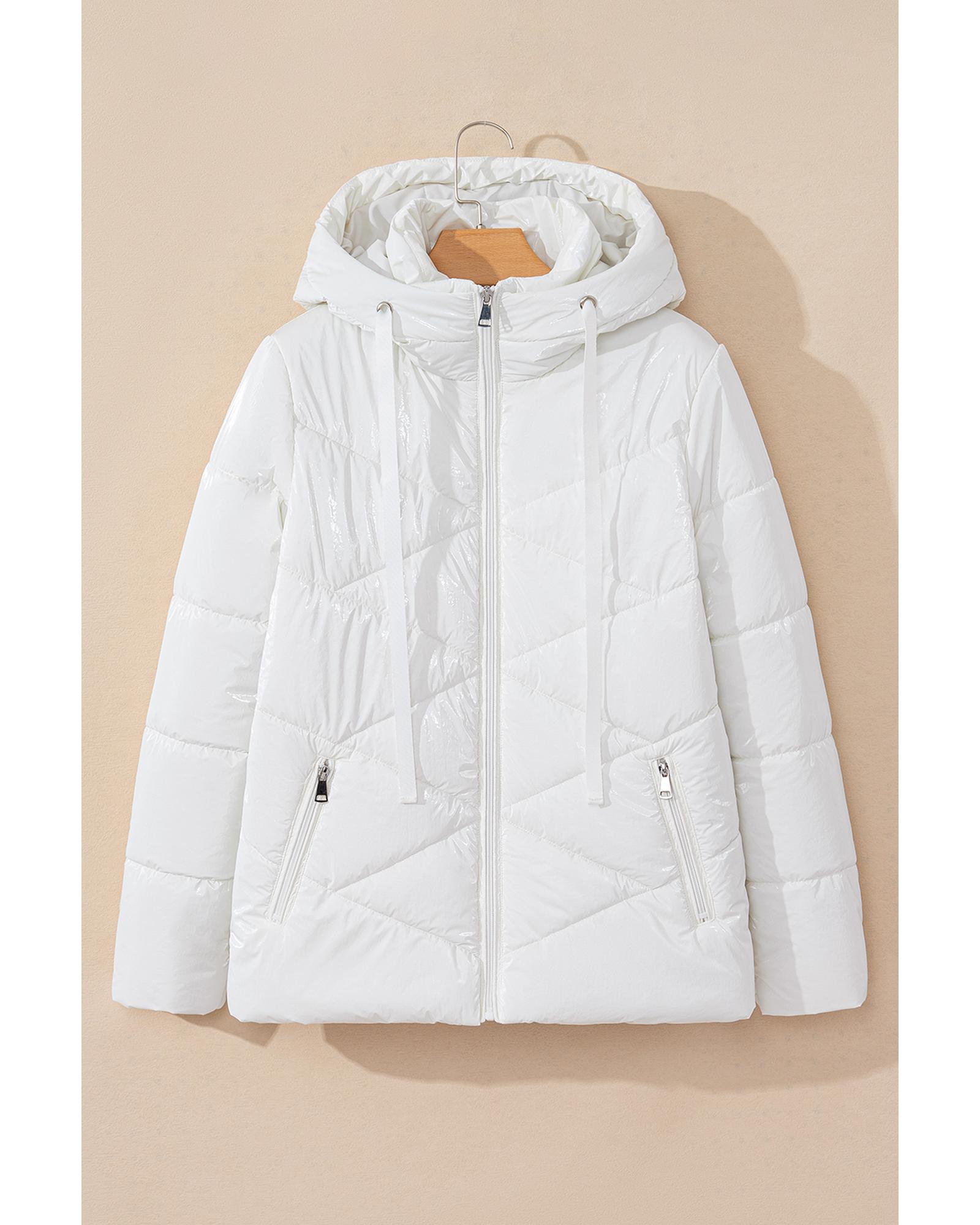 V539-AZEXDC856195-P1-XL-202508310605-00 White Solid Quilted Hooded Zip Up Puffer Coat - XL - Image 1