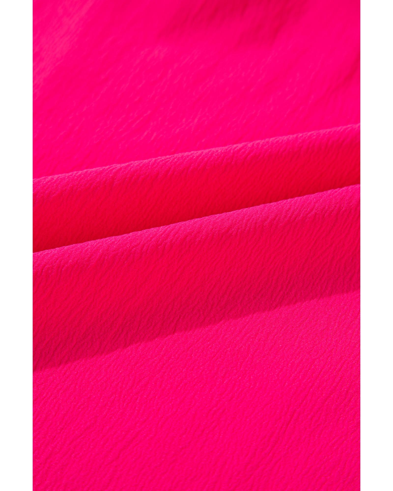 V539-AZEXPL2512643-P306-3X-202508311350-00 Strawberry Pink Floral Embroidered Flutter Sleeve Pleated O Neck Plus Size Blouse - 3X - Image 1