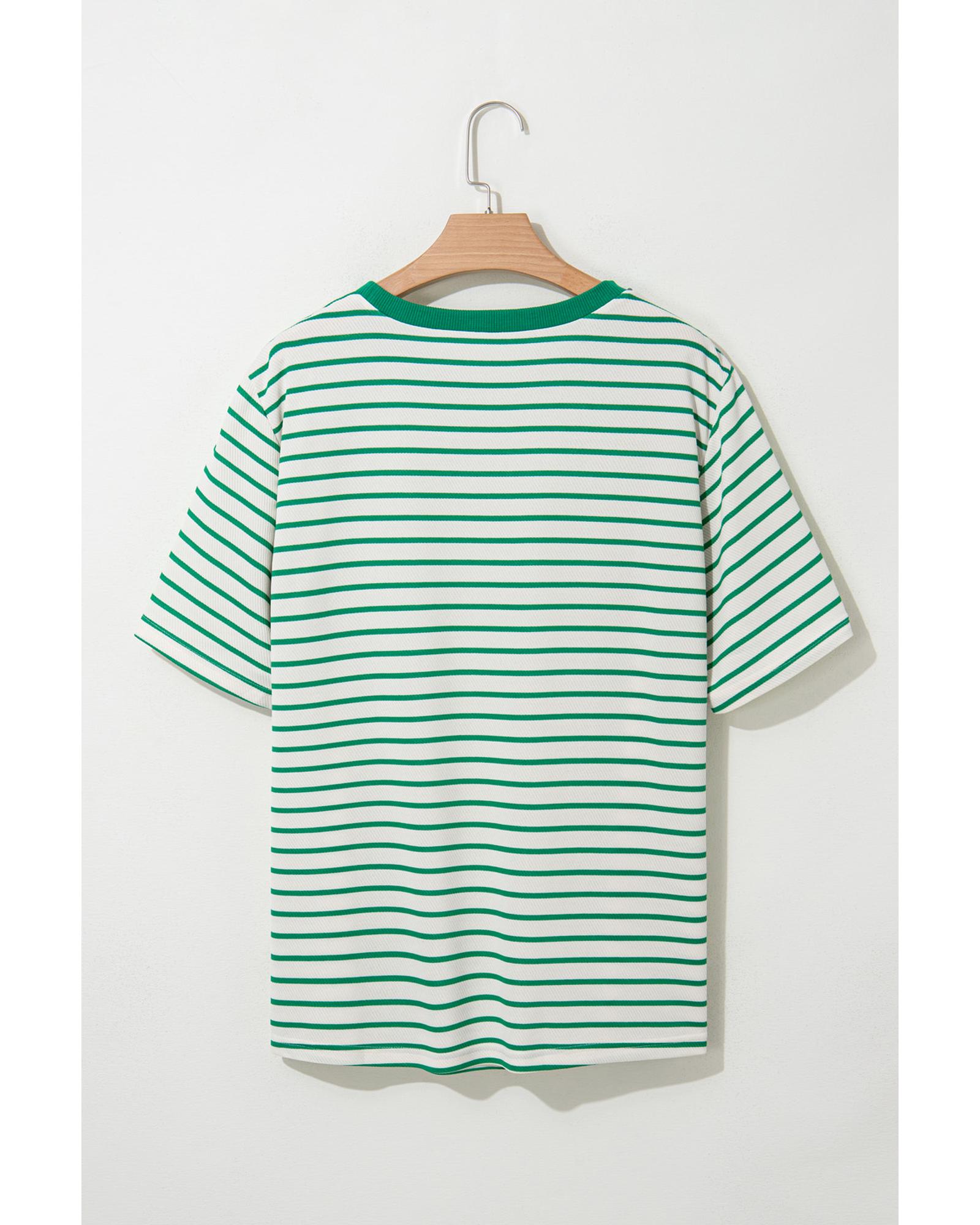 V539-AZEXPL2513147-P919-2X-202508311215-00 Green Stripe Plus Size St Patricks Day Round Neck T Shirt - 2X - Image 1