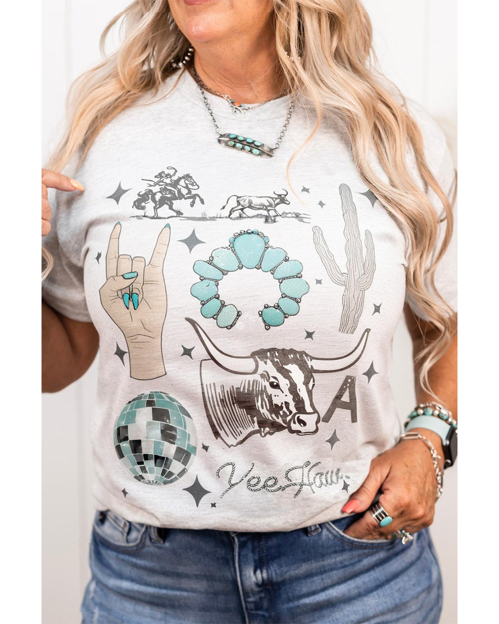 V539-AZEXPL252589-P1011-4X-202508310905-00 Light Grey Yee Haw Western Fashion Print Plus Size Tee - 4X - Image 1