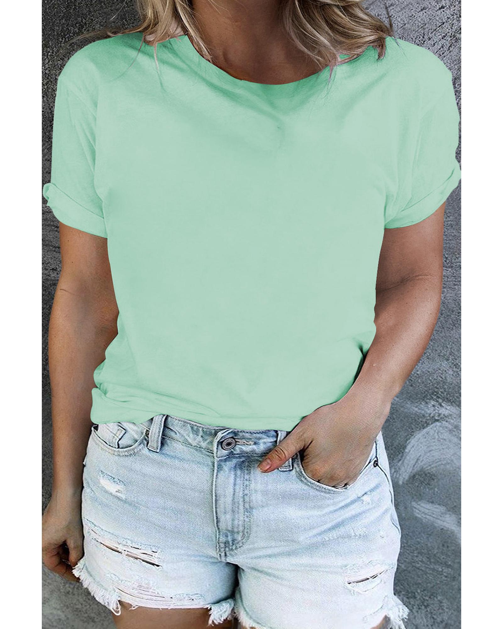 V539-AZEXPL2526272-P104-4X-202508311115-00 Iceland Blue Round Neck Rolled Sleeve Plus Size T-shirt - 4X - Image 1