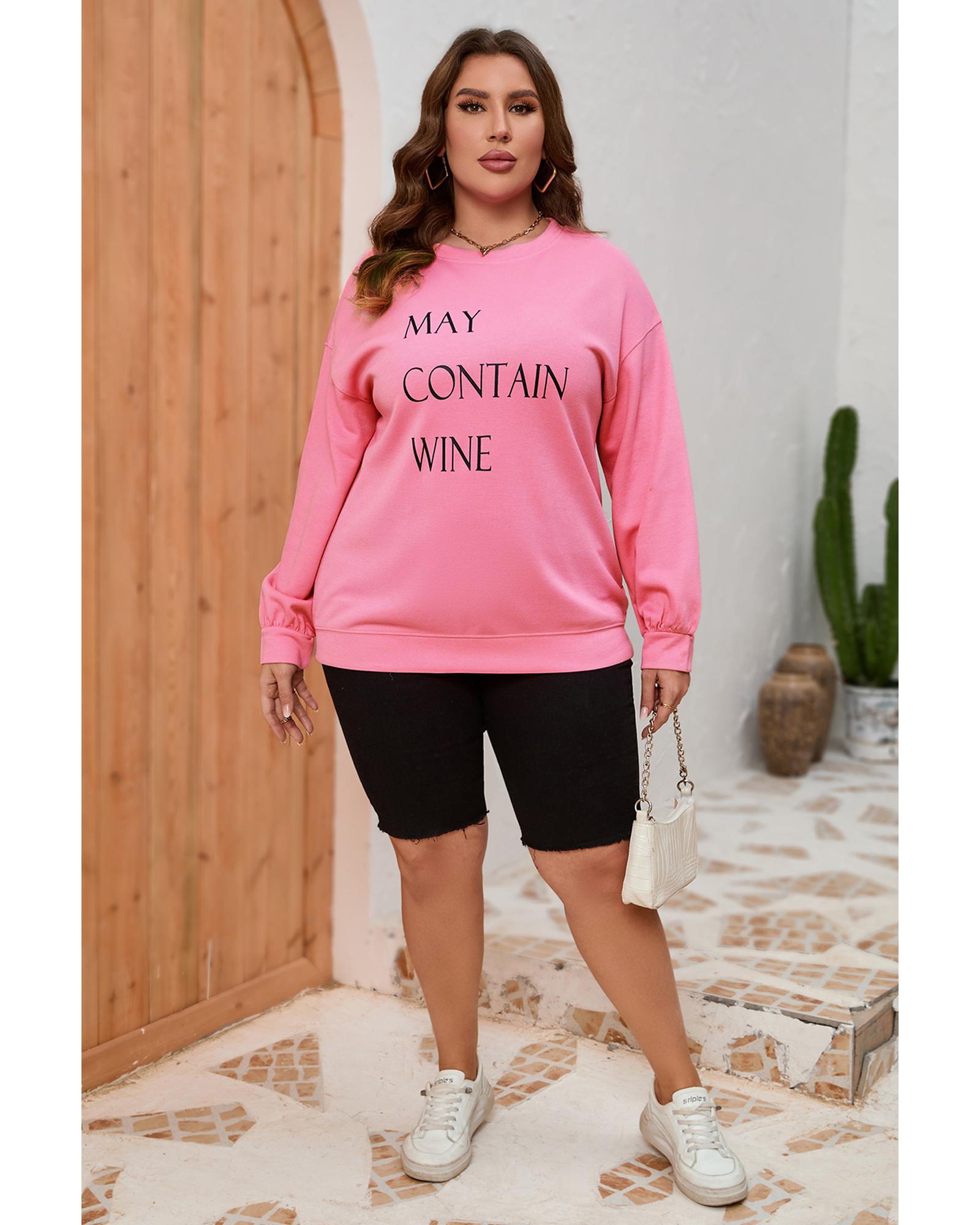 V539-AZEXPL253077-10-5X-202508310820-00 Pink May Contain Wine Crew Neck Plus Size Sweatshirt - 5X - Image 1