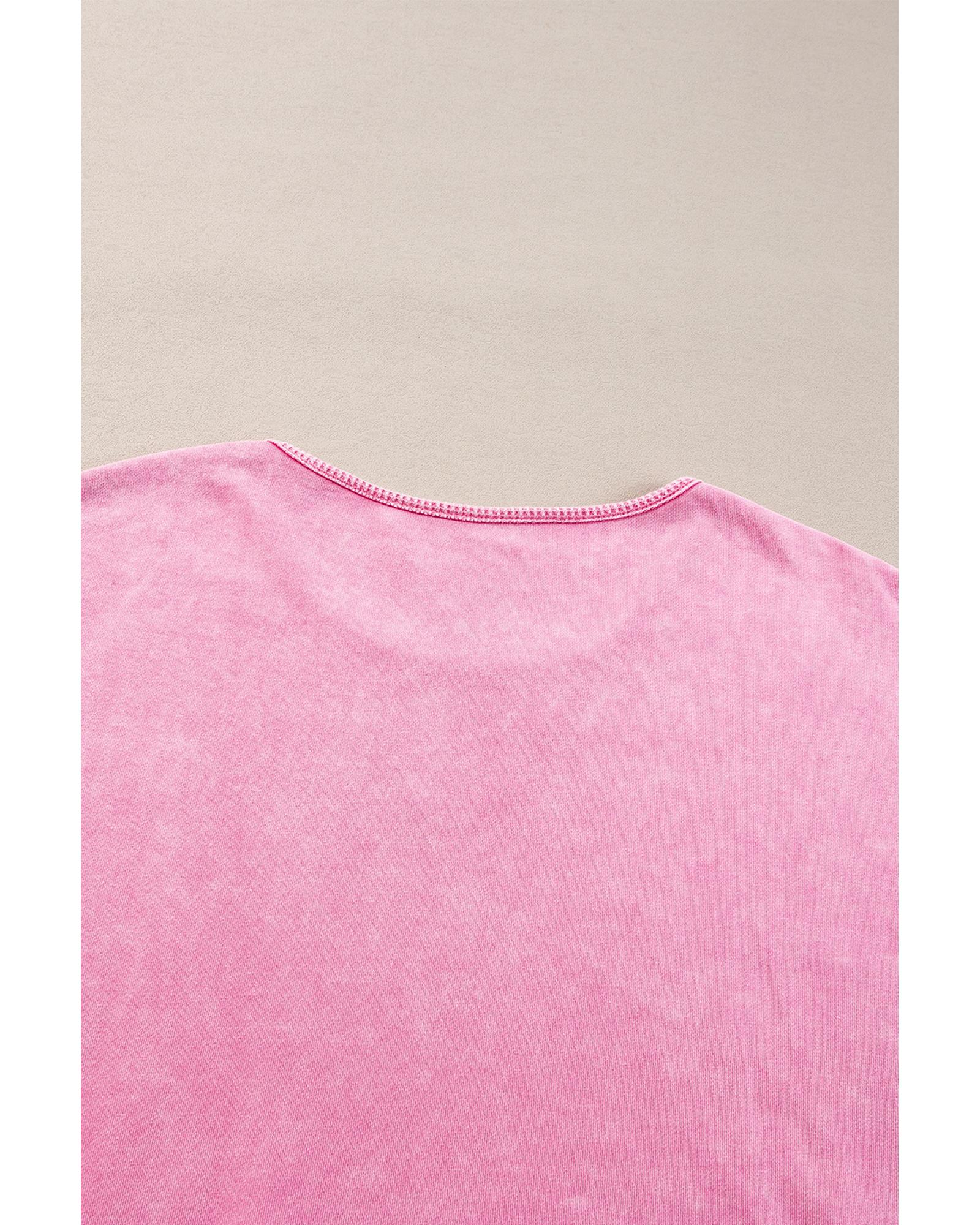 V539-AZEXPL25317475-P10-1X-202506190031-00 Pink Plus Size Mineral Wash Drop Shoulder Round Neck Sweatshirt - 1X - Image 1