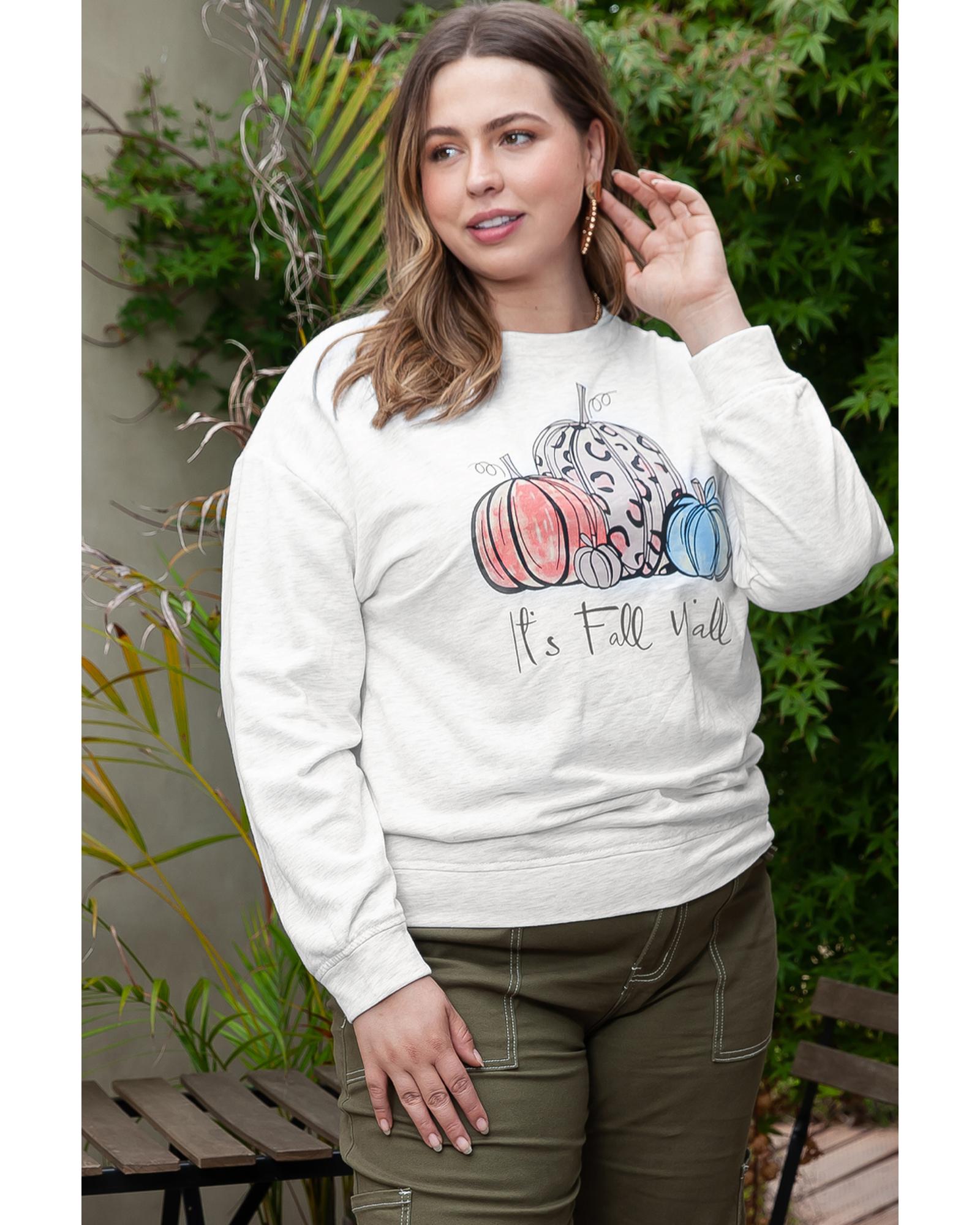 V539-AZEXPL253285-11-1X-202506182221-00 Azura Exchange Gray Pumpkin Graphic Plus Size Pullover Sweatshirt - 1X - Image 1