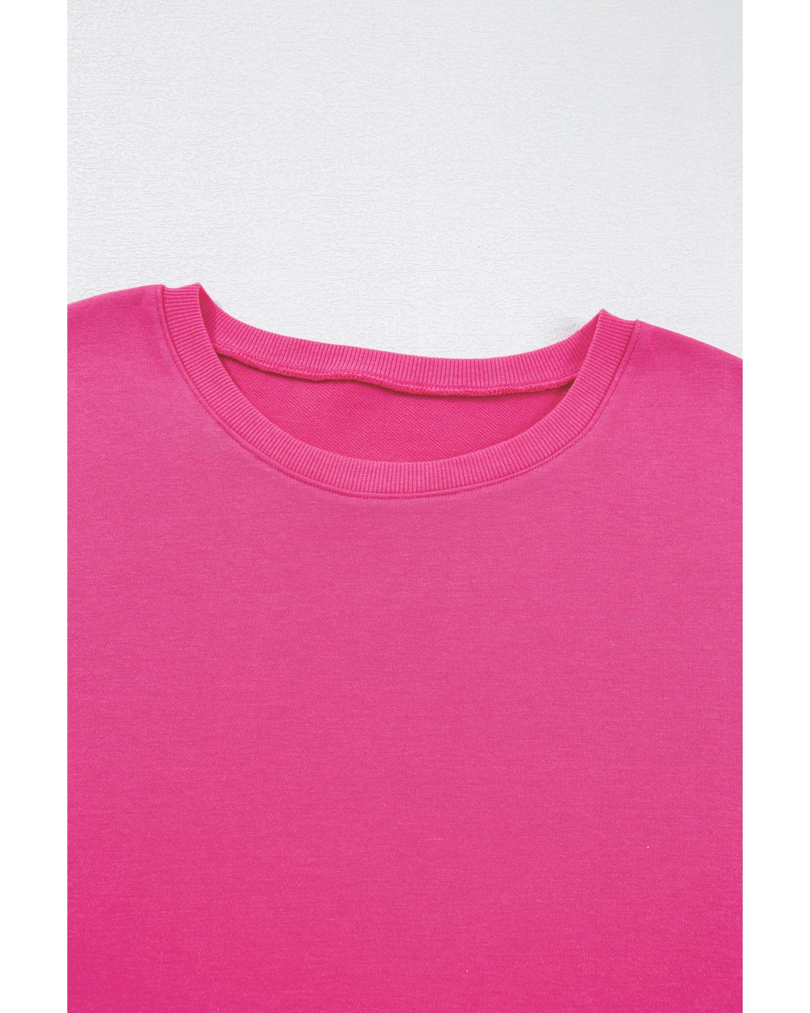 V539-AZEXPL253596-P6-1X-202506151753-00 Rose Red Plus Size Printed Patchwork Sleeve Split Sweatshirt - 1X - Image 1