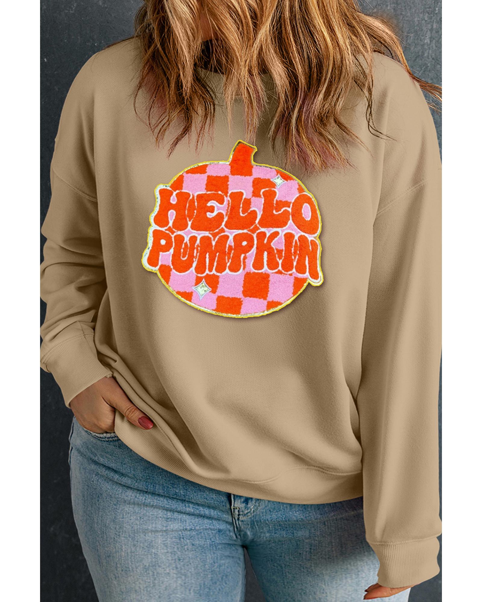 V539-AZEXPL253824-P18-2X-202508301835-00 Apricot Plus Hello Pumpkin Pattern Drop Shoulder Halloween Sweatshirt - 2X - Image 1