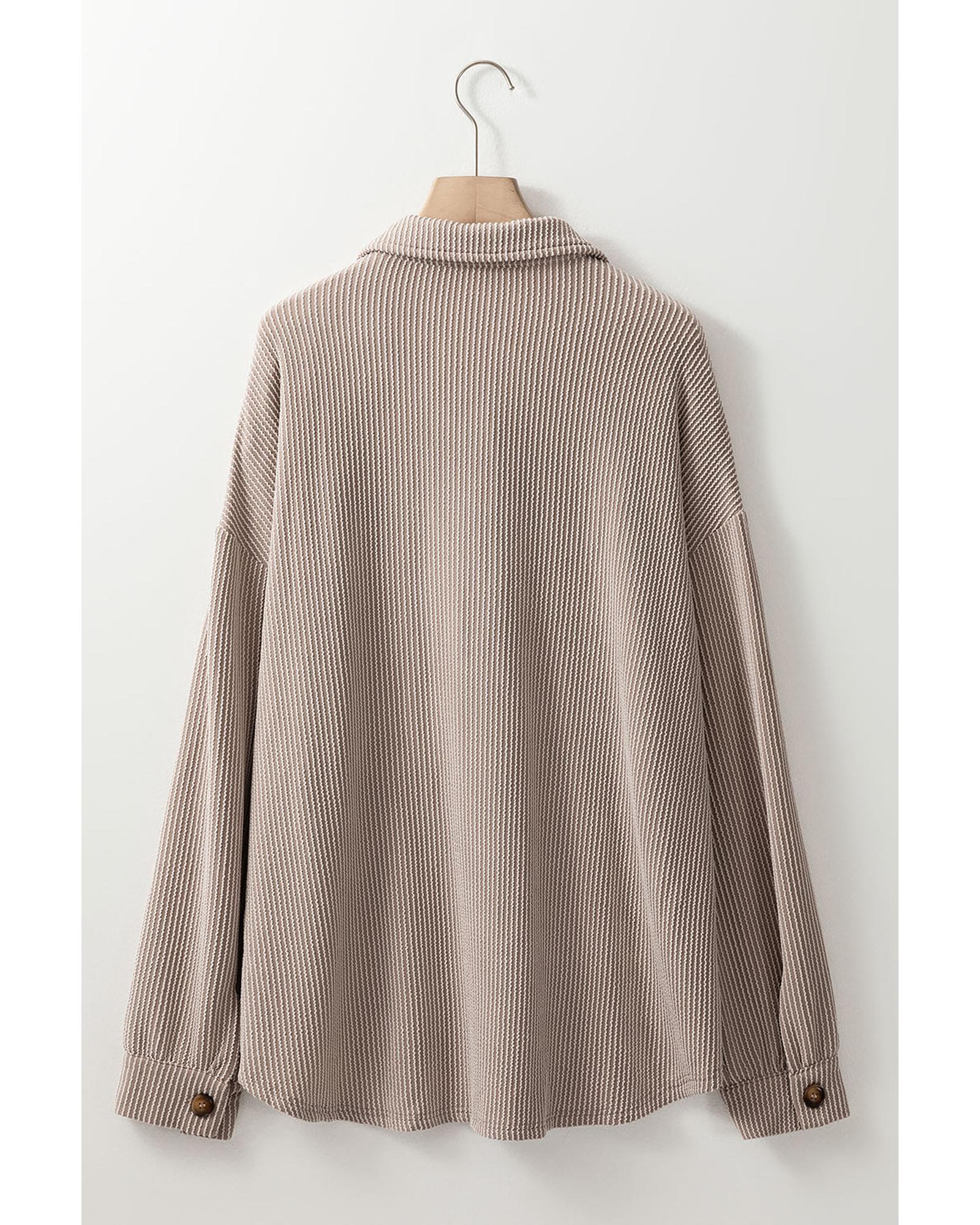 V539-AZEXPL255308-P7016-1X-202506152005-00 Smoke Gray Solid Corded Drop Shoulder Plus Size Shacket - 1X - Image 1