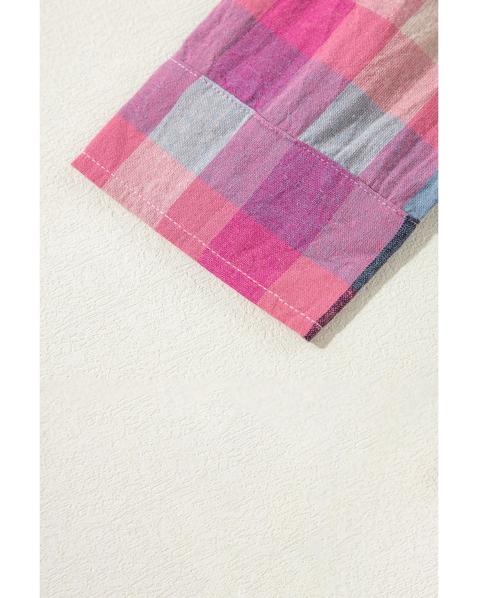 V539-AZEXPL255316-P619-1X-202506152001-00 Rose Stripe Plus Size Checkered Print Button up Shirt - 1X - Image 1