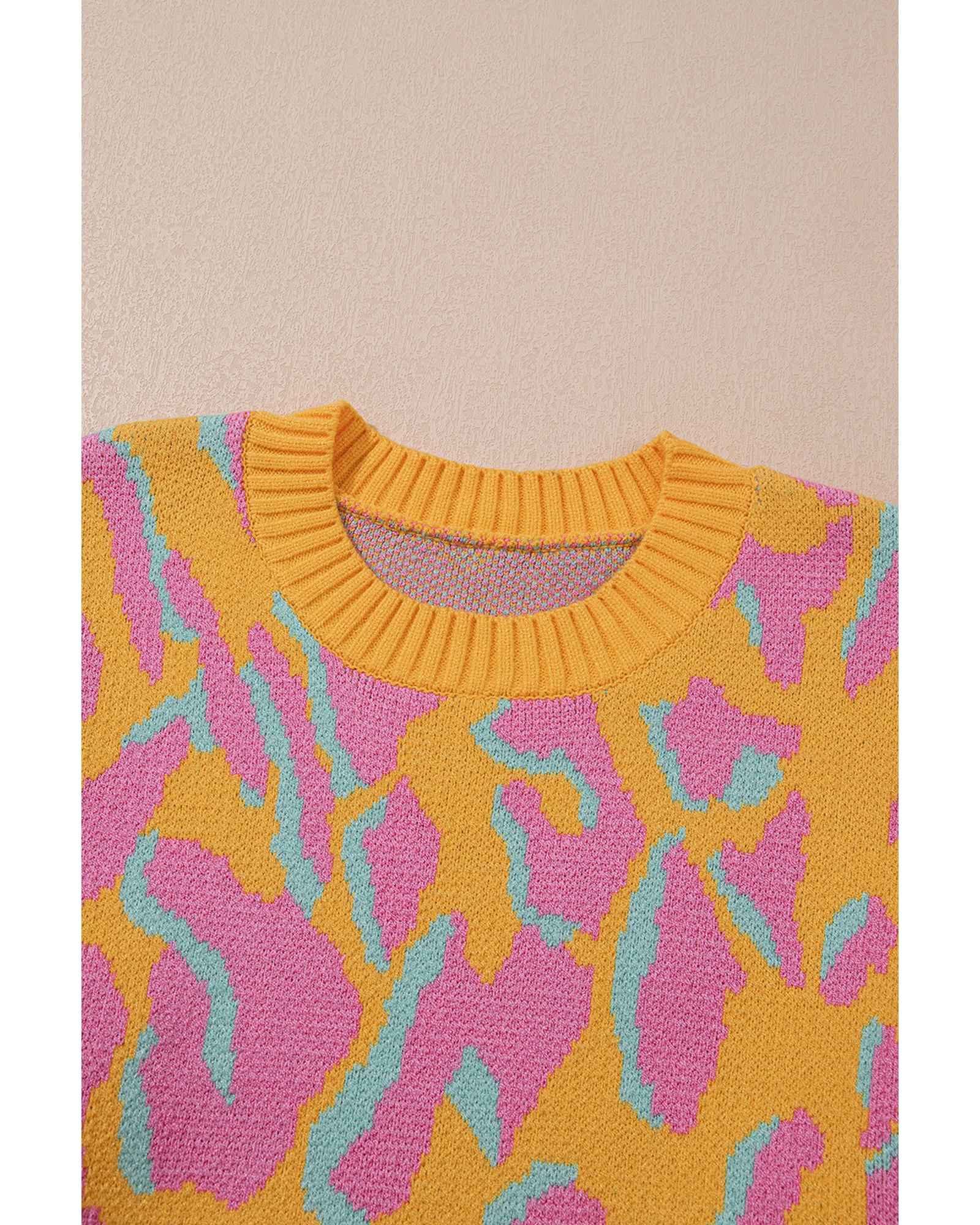 V539-AZEXPL272187-P106-3X-202508301400-00 Bright Pink Plus Size Leopard Ribbed Trim Sweater - 3X - Image 1