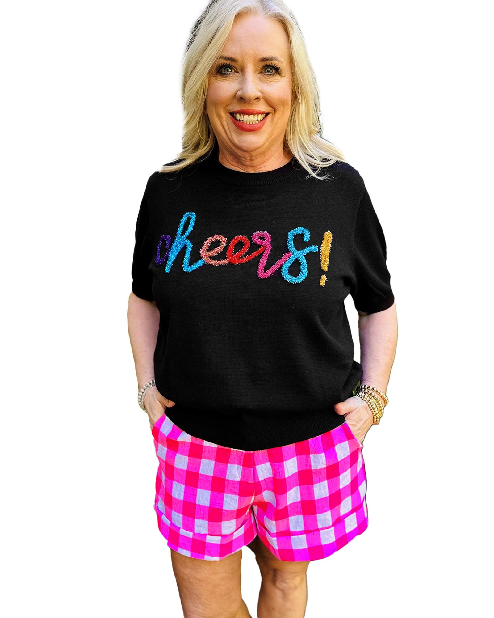 V539-AZEXPL272226-P2-3X-202508301450-00 Black Plus Size Cheers Glitter Tinsel Short Sleeve Sweater - 3X - Image 1