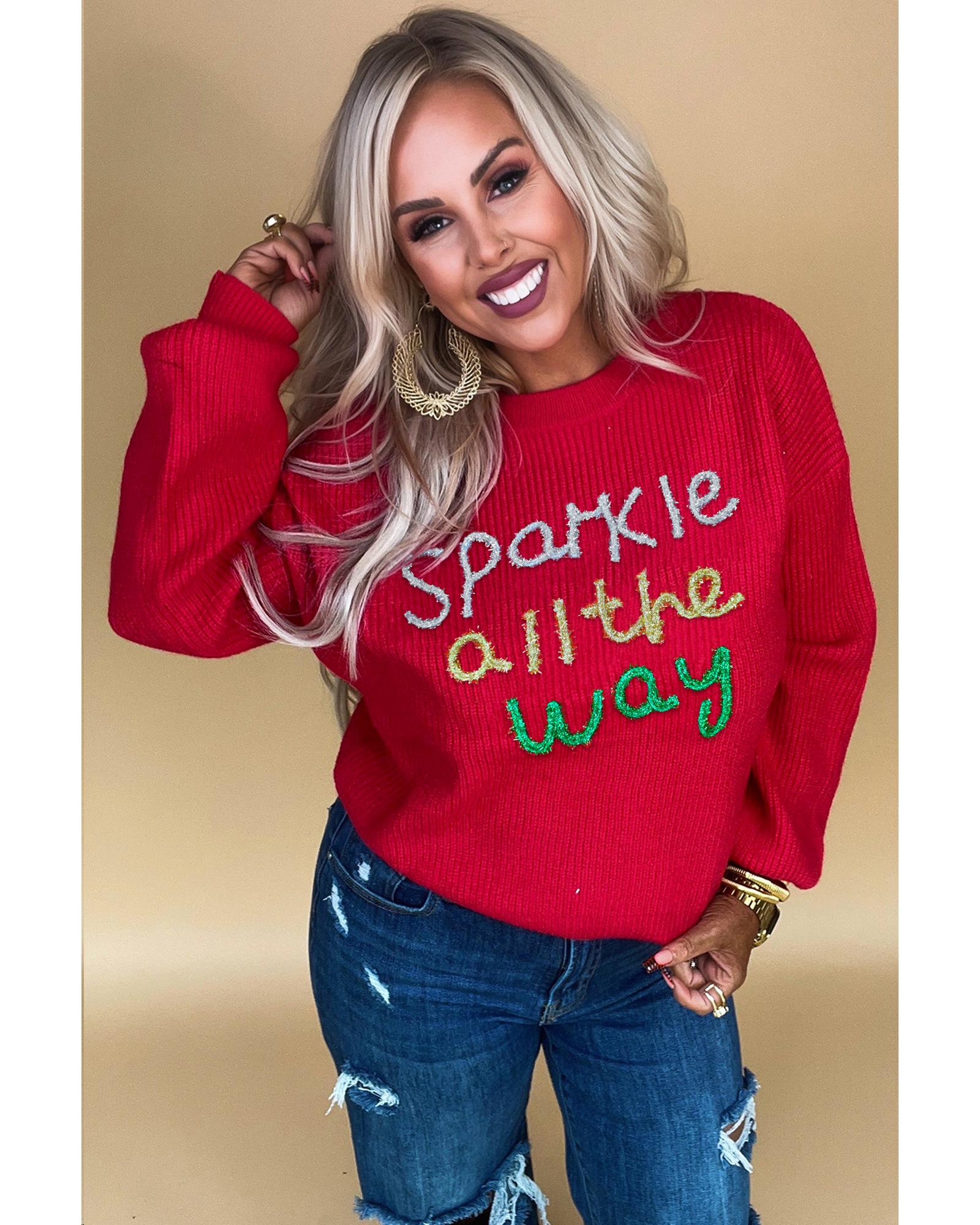 V539-AZEXPL272360-P603-2X-202508301930-00 Racing Red Sparkle All The Way Tinsel Crew Neck Plus Size Sweater - 2X - Image 1