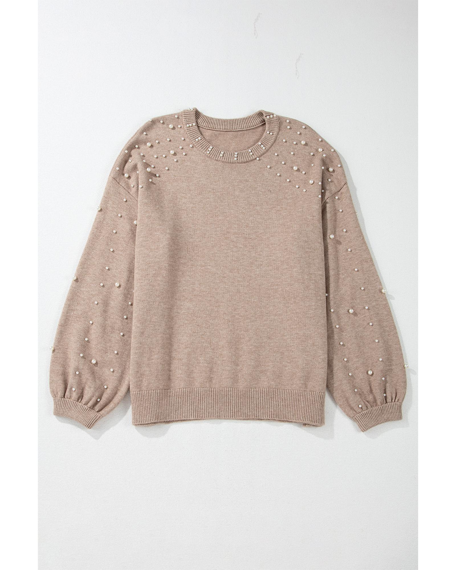 V539-AZEXPL2725140-P7016-3X-202508310130-00 Smoke Gray Pearled Drop Shoulder Plus Size Sweater - 3X - Image 1
