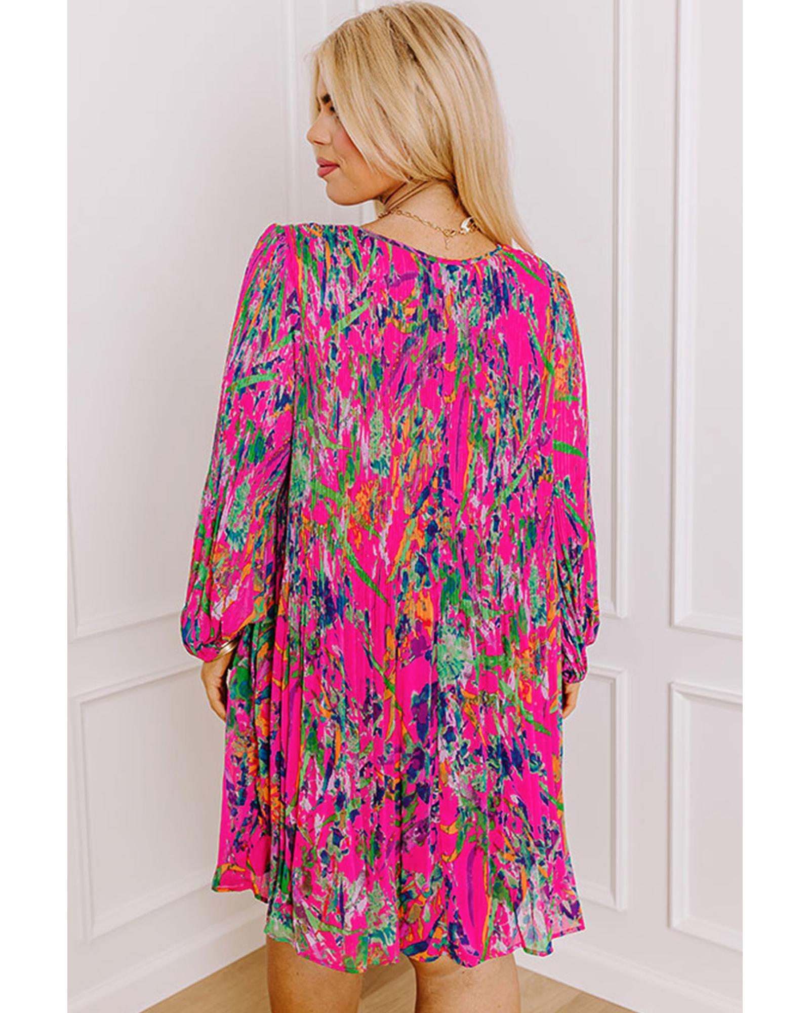 V539-AZEXPL611780-P620-4X-202508300840-00 Rose Plus Size Abstract Floral Print Pleated Loose Dress - 4X - Image 1