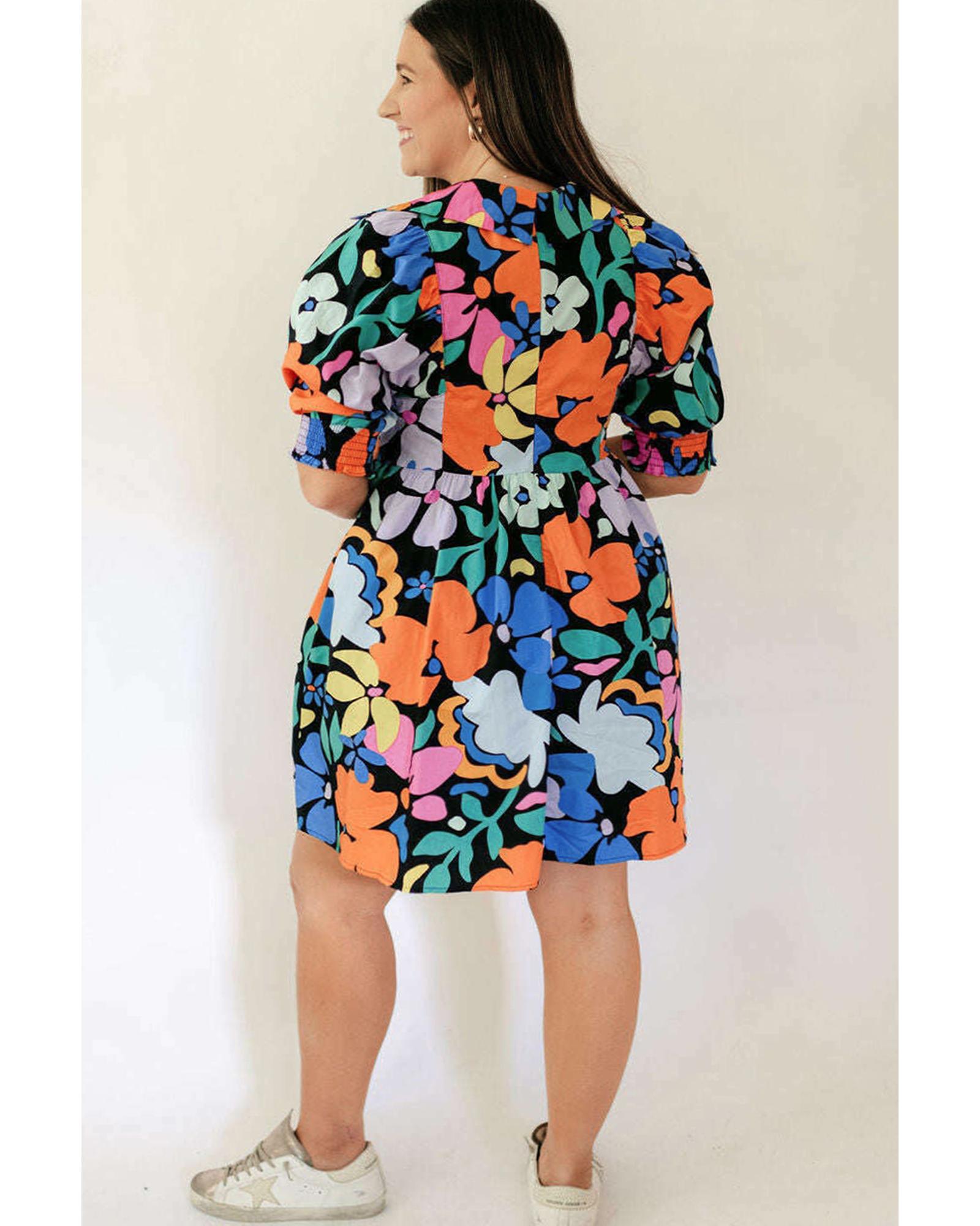 V539-AZEXPL6119274-P520-3X-202508301155-00 Blue Split Neck Collared Plus Floral Dress - 3X - Image 1