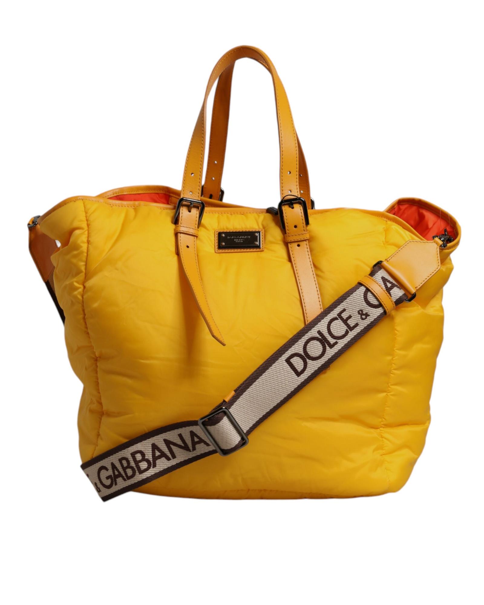 V539-BAG4350-202506160321-00 Dolce & Gabbana Men's Yellow Orange Nylon Logo Plaque Hand Shoulder Duffle Bag - One Size - Image 1