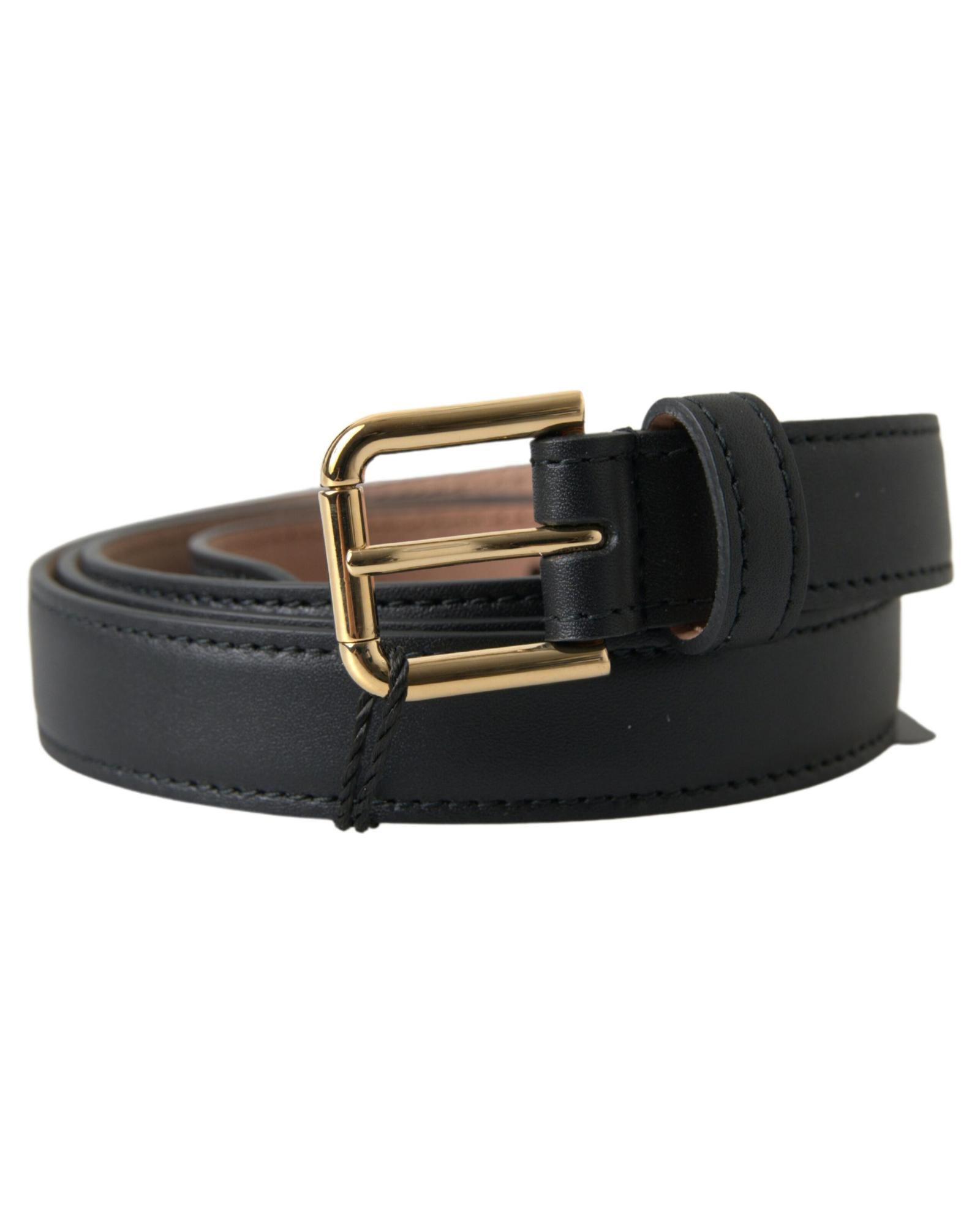 V539-BEL9000-100-176409-00 Dolce & Gabbana Men's Black Leather Gold Tone Metal Buckle Belt - 100 cm - Image 1