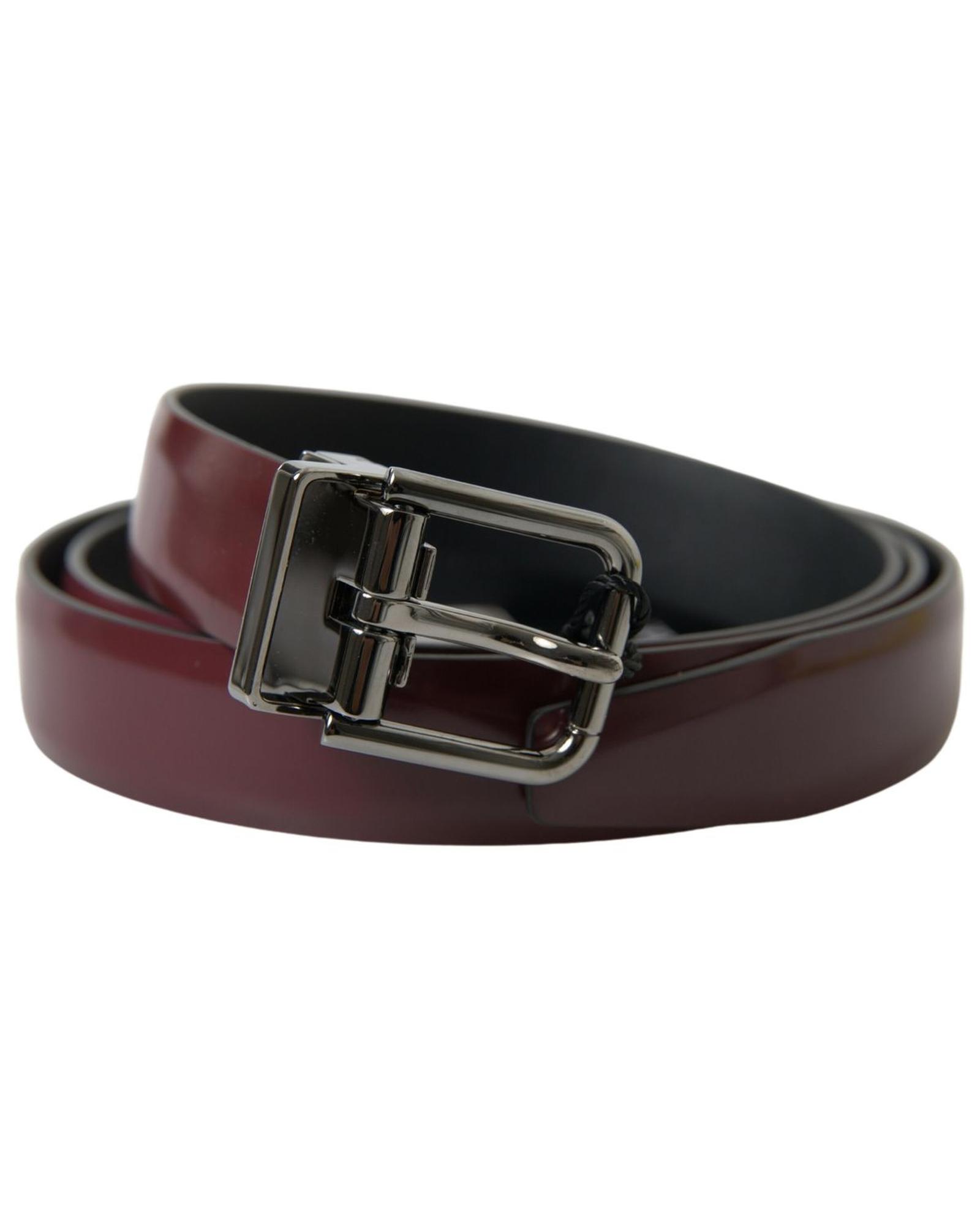V539-BEL9030-90-176778-00 Dolce & Gabbana Men's Bordeaux Leather Silver Metal Buckle Belt - 90 cm - Image 1