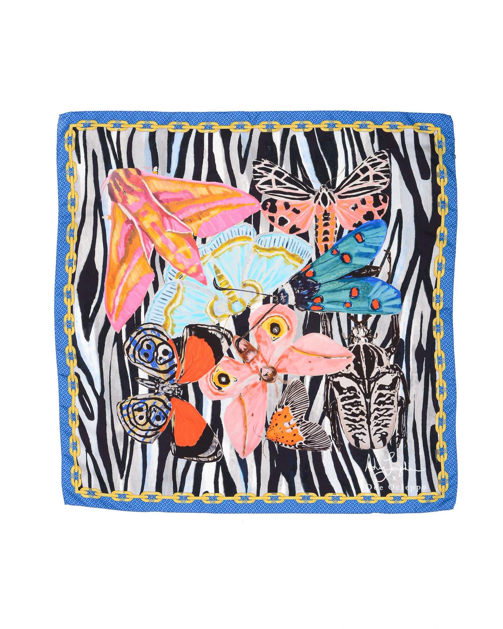 V539-BTB106025-202509010800-00 Dynamic Blue Zebra Silk Scarf - One Size - Image 1