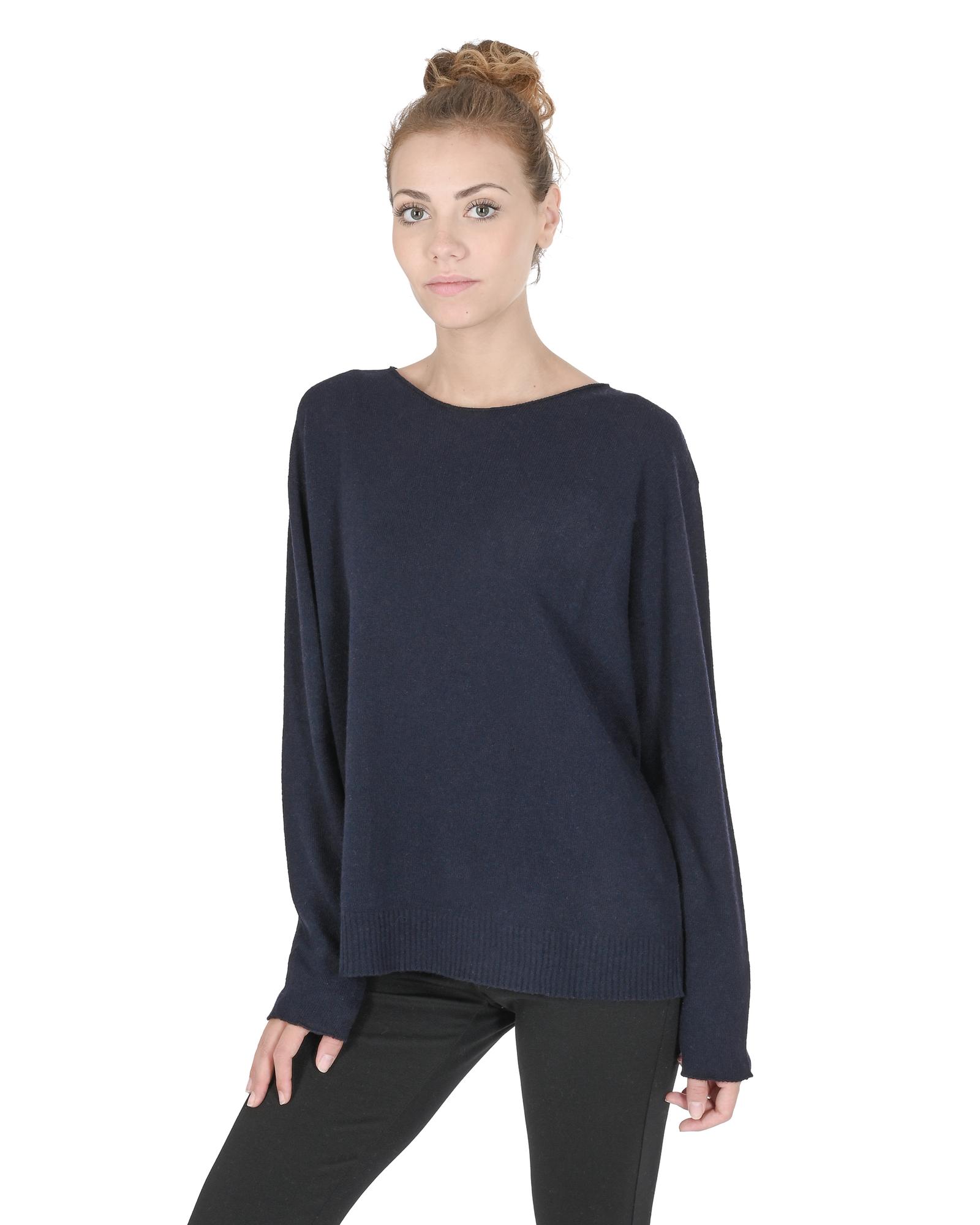 V539-BTB107839-176289-00 Crown of Edinburgh Cashmere Women's Premium Cashmere Oversize Boatneck Sweater in Navy blue - XL - Image 1