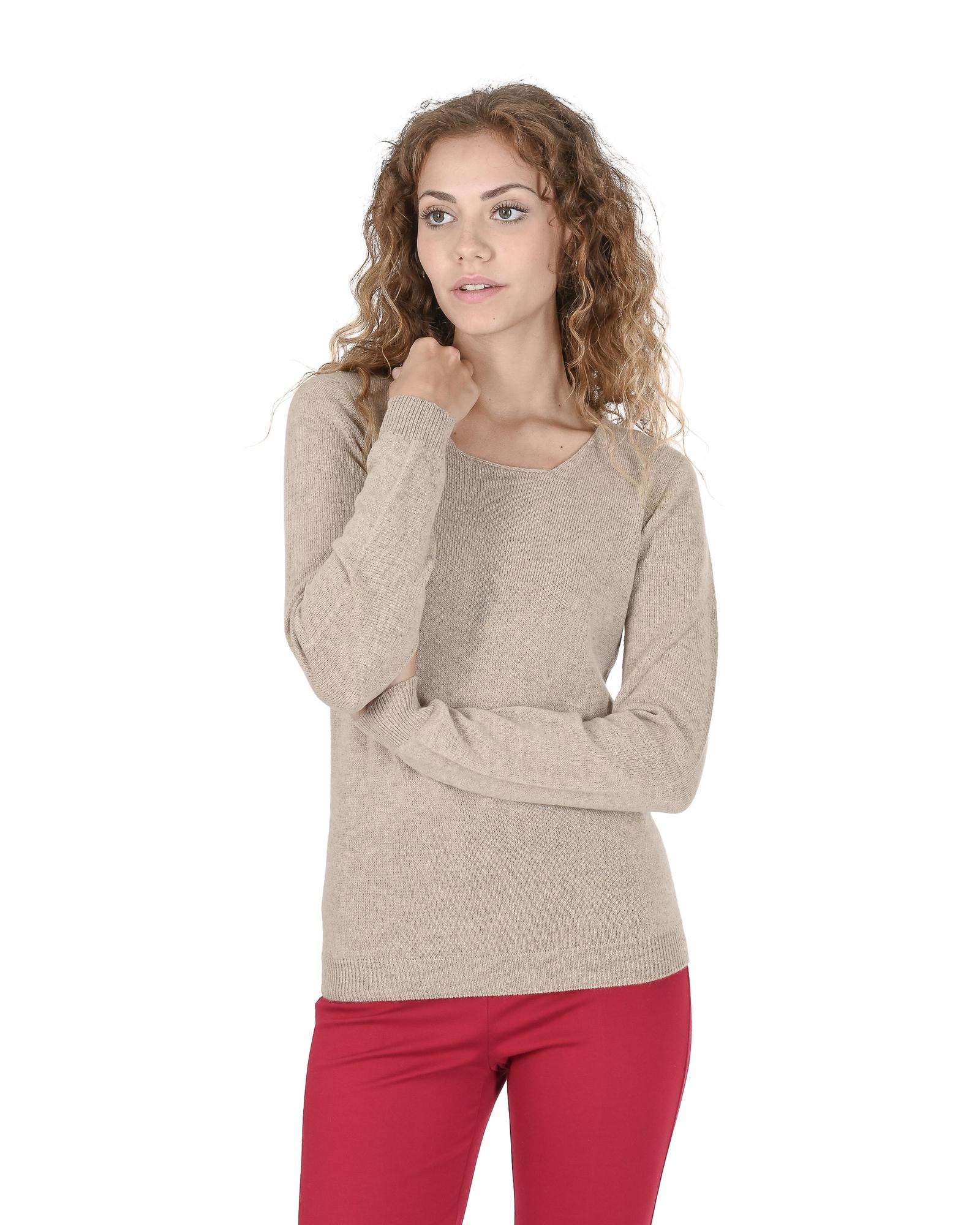 V539-BTB108096-202506160241-00 Crown of Edinburgh Cashmere Women's Beige Cashmere Crew Neck Jumper - 40 IT - Image 1