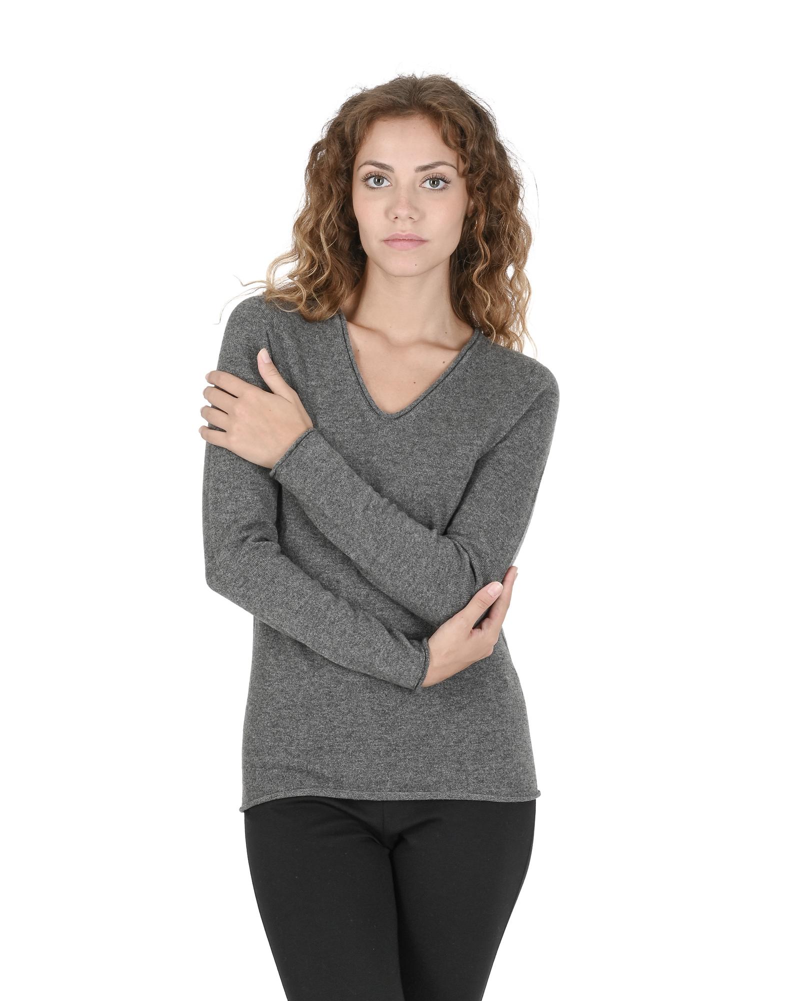 V539-BTB108307-169003-00 Crown of Edinburgh Cashmere Women's Cashmere V-Neck Sweater for Women in Grey - 48 EU - Image 1