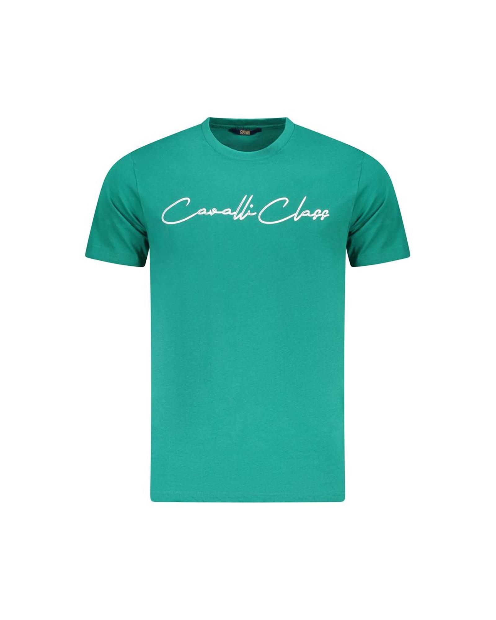 V539-CA-36699-XL-202506161515-00 Cavalli Class Men's Green Cotton T-Shirt - XL - Image 1